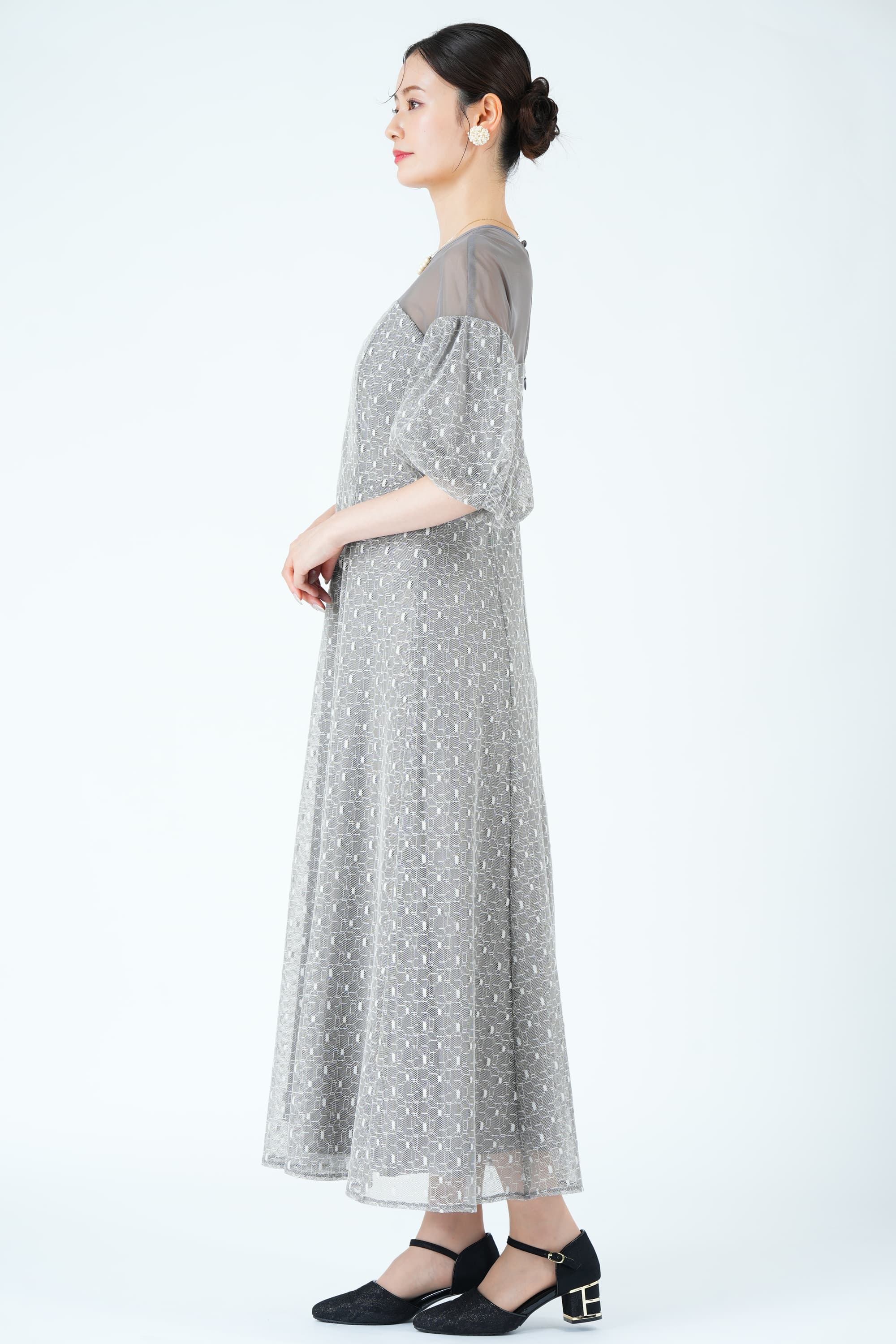 幾何学レース×パフスリーブグレードレス