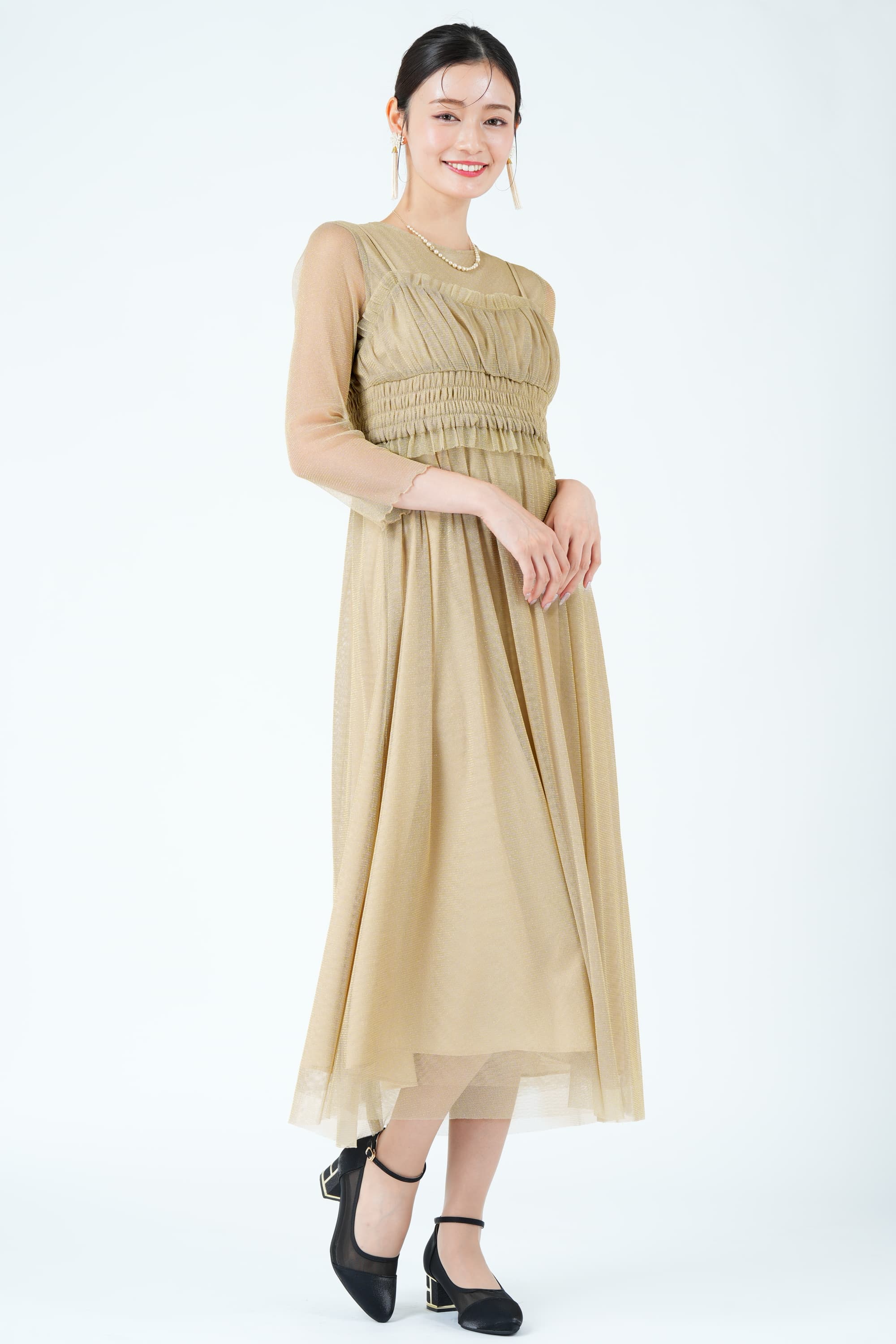 AIMER ラメチュールビスチェ×イエローベージュドレス (M) をレンタル