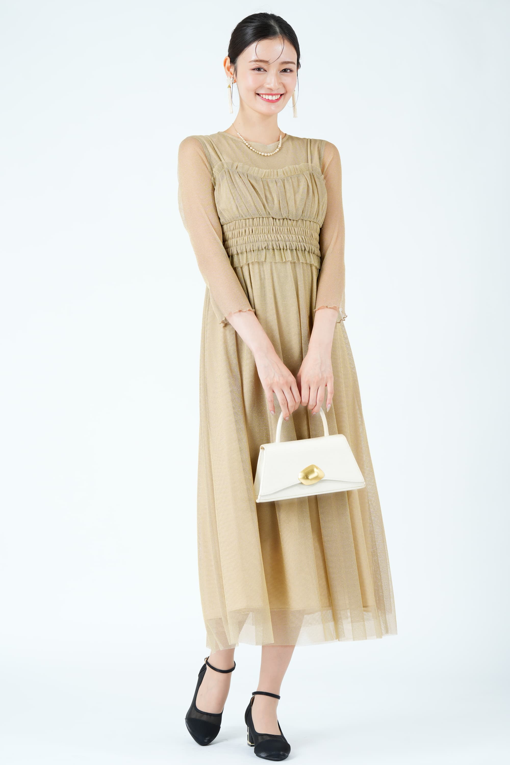 華奢クリスタルパールゴールドネックレス