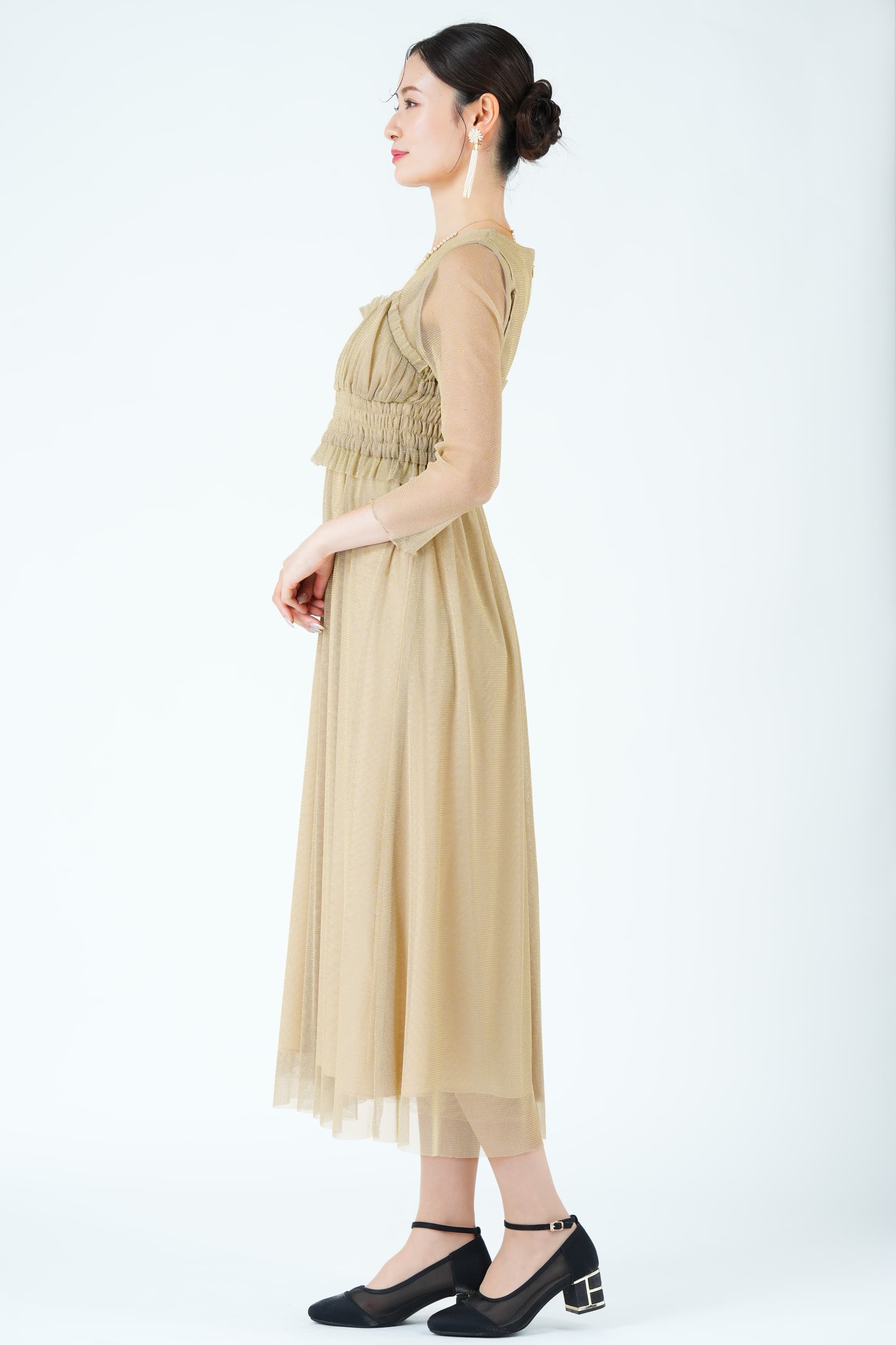 ラメチュールビスチェ×イエローベージュドレス