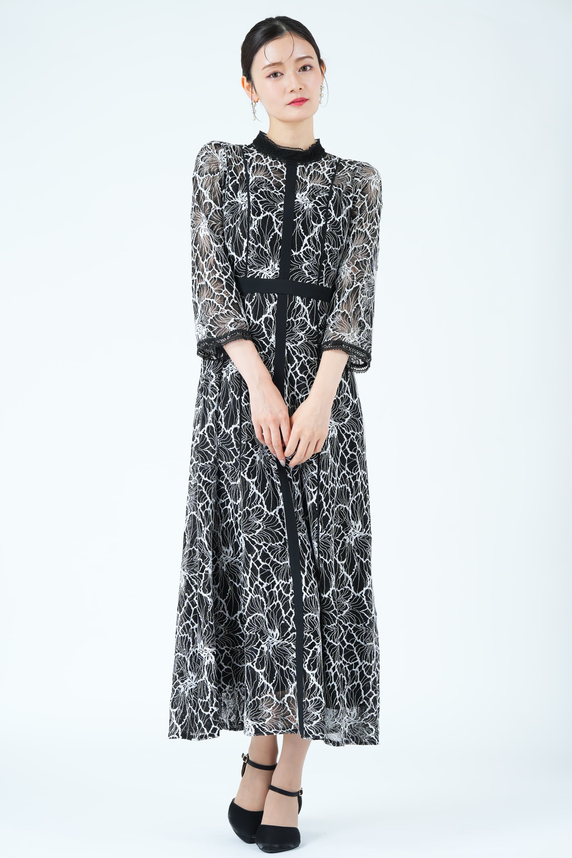 ✩美品✩ nairo スタンドカラーマーメイドドレス Mサイズ ブラック レース 新品】nairo スタンドカラーマーメイドドレス(ブラック/SS