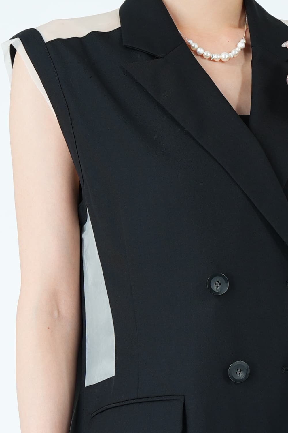 ダブルボタンジャケット風ブラックパンツドレス