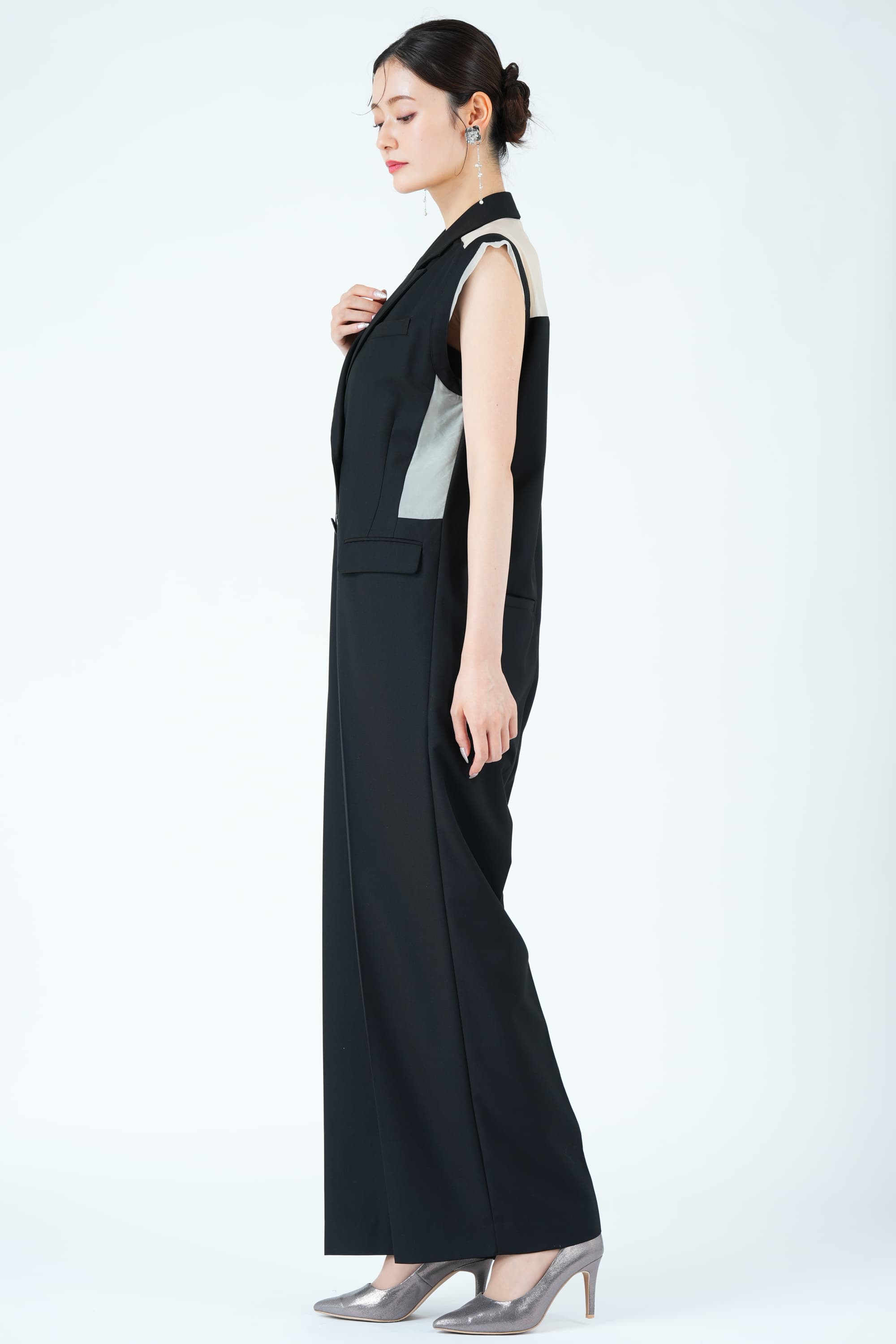 ダブルボタンジャケット風ブラックパンツドレス