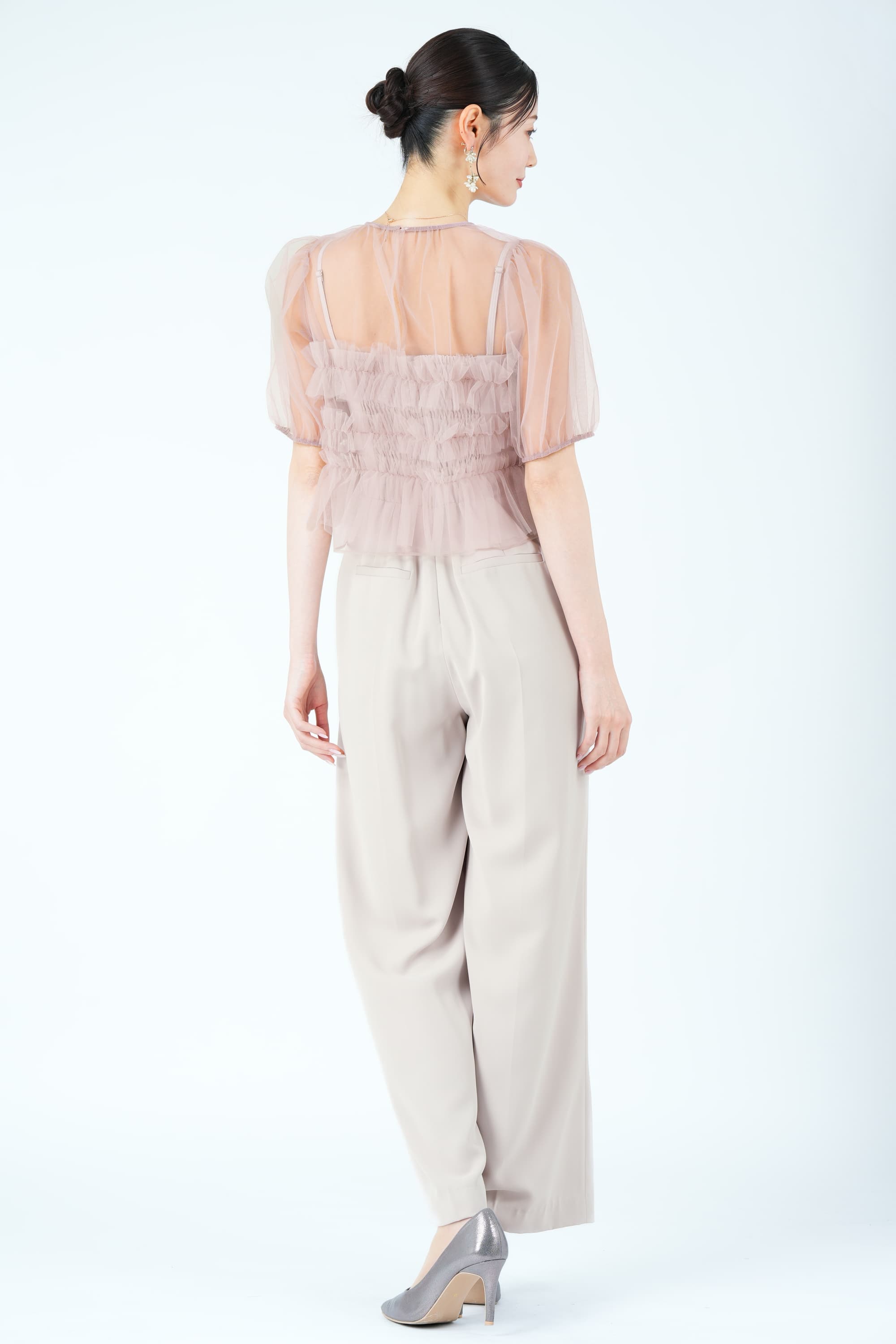 シアーレイヤーピンクパンツドレス