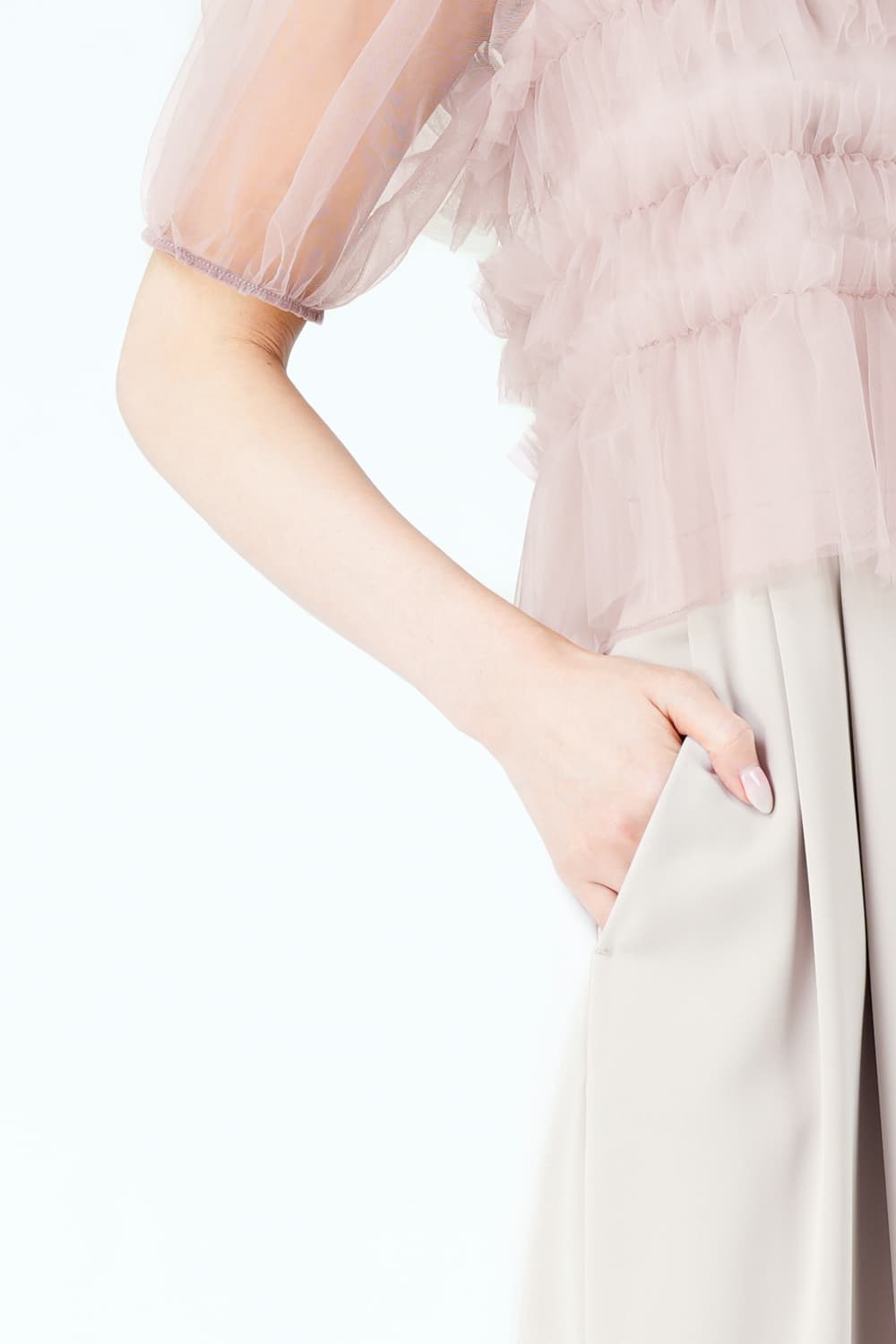 シアーレイヤーピンクパンツドレス