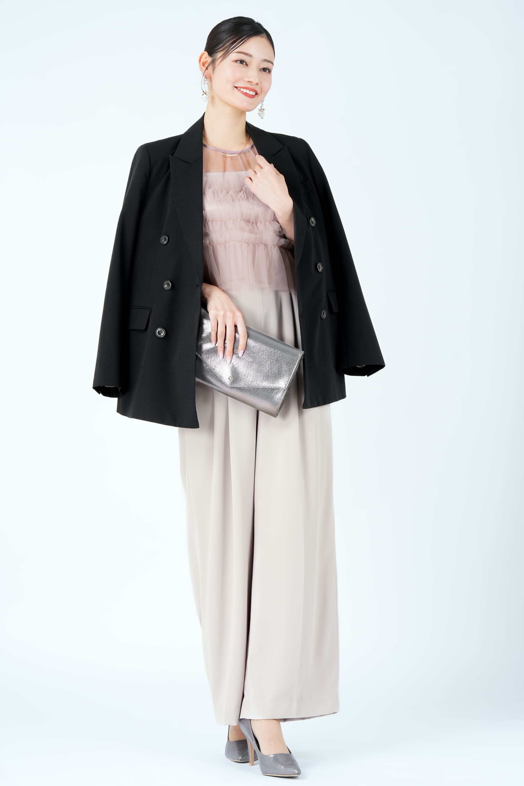 シアーレイヤーピンクパンツドレス