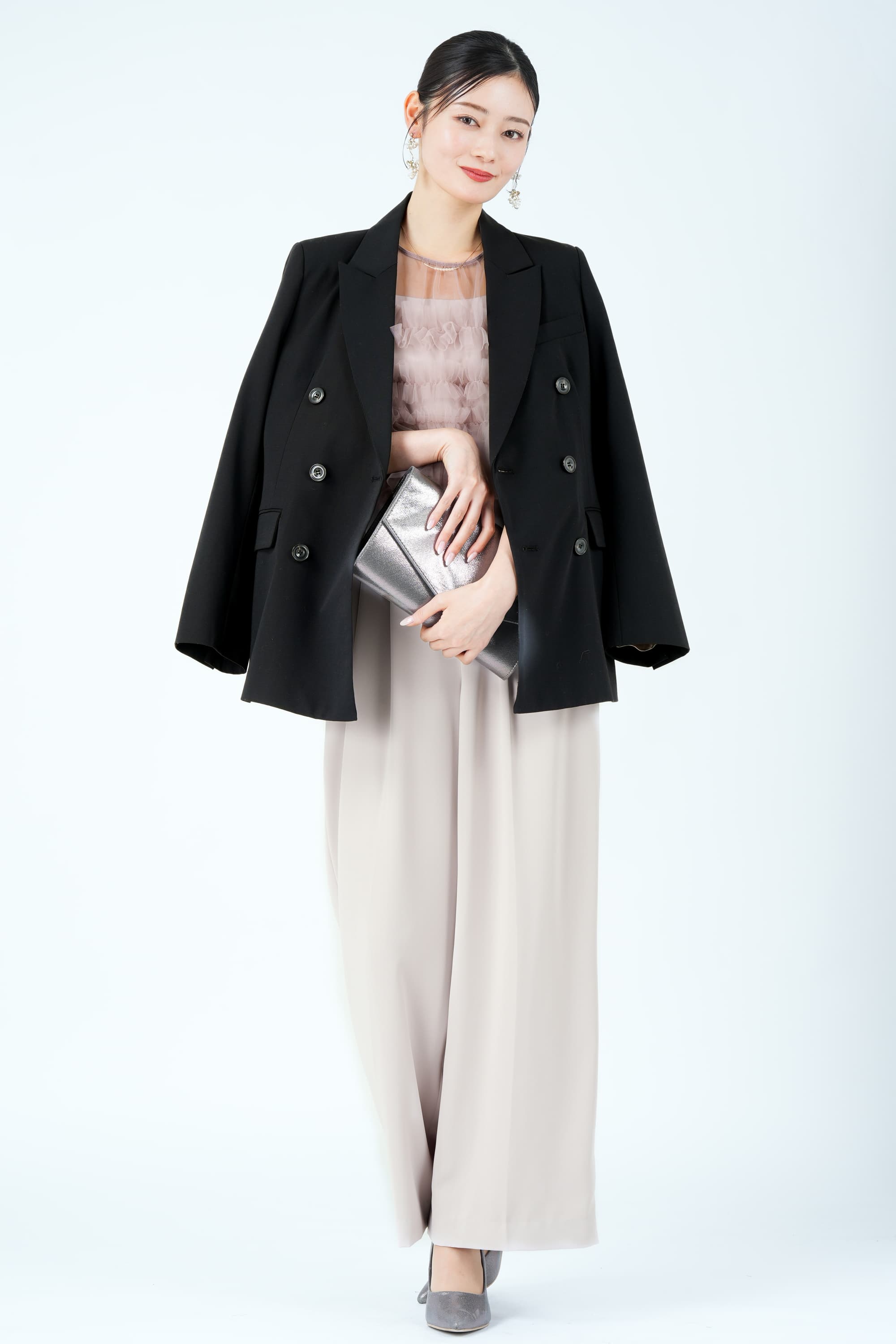 シアーレイヤーピンクパンツドレス