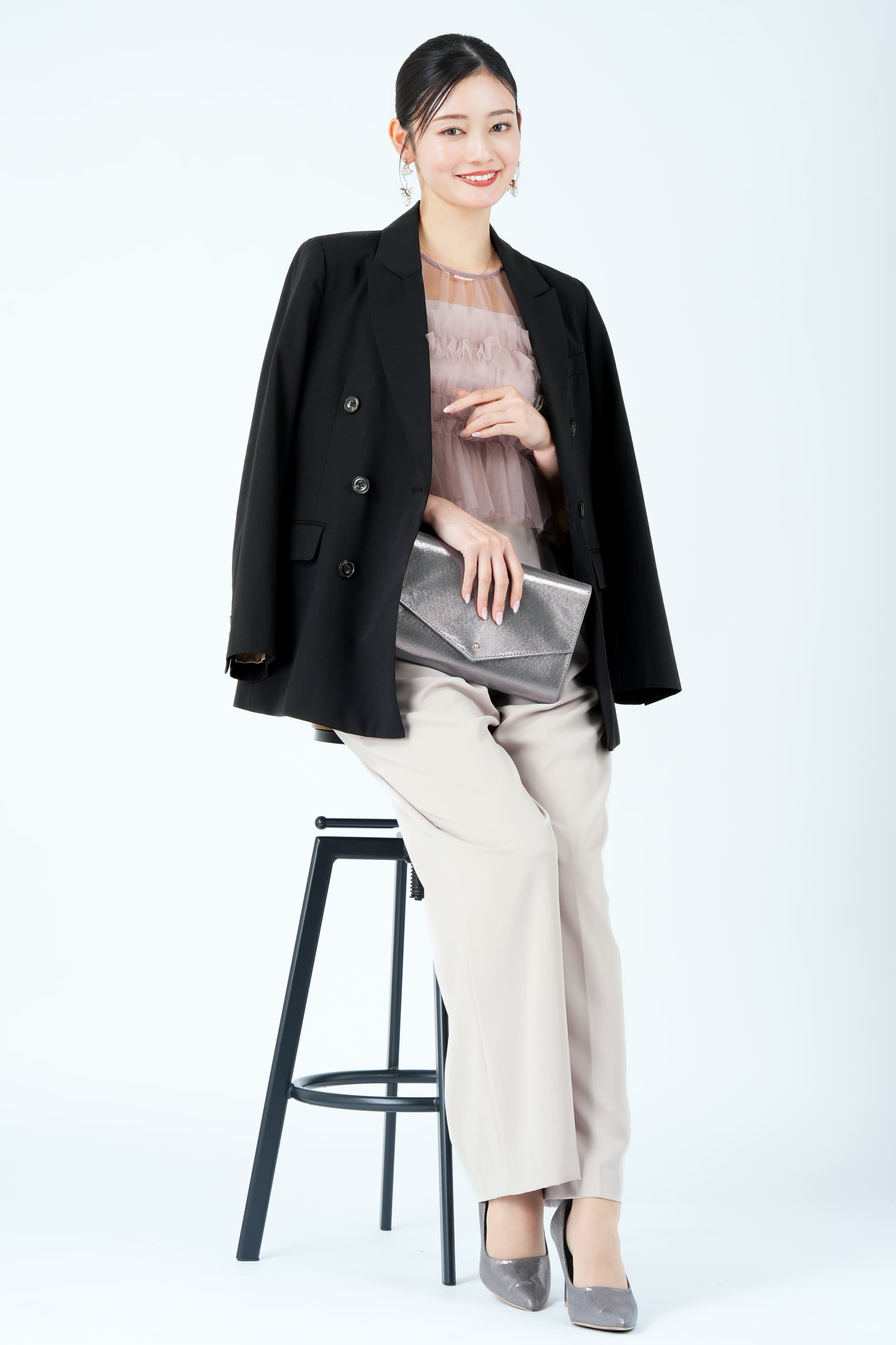 シアーレイヤーピンクパンツドレス