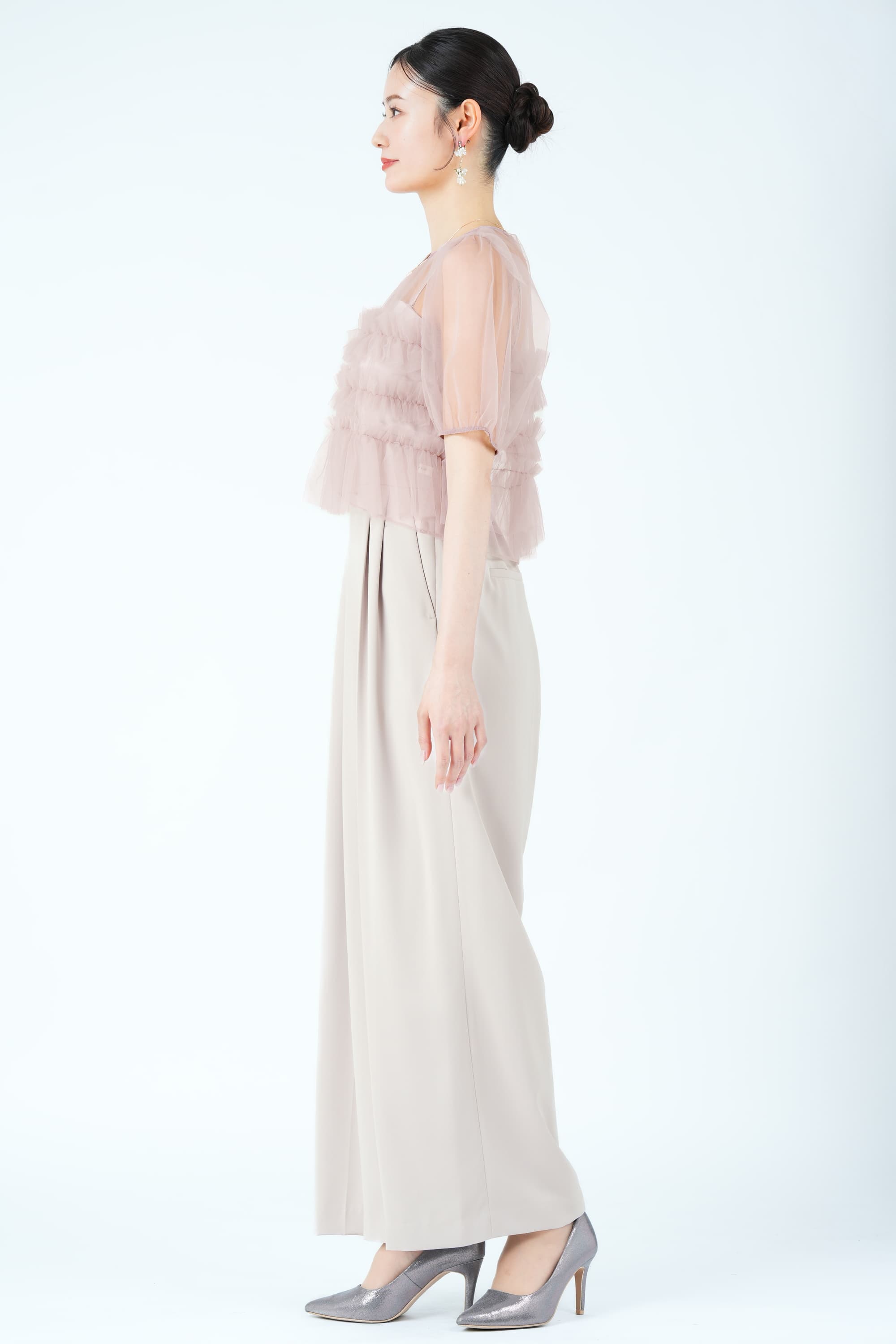 シアーレイヤーピンクパンツドレス