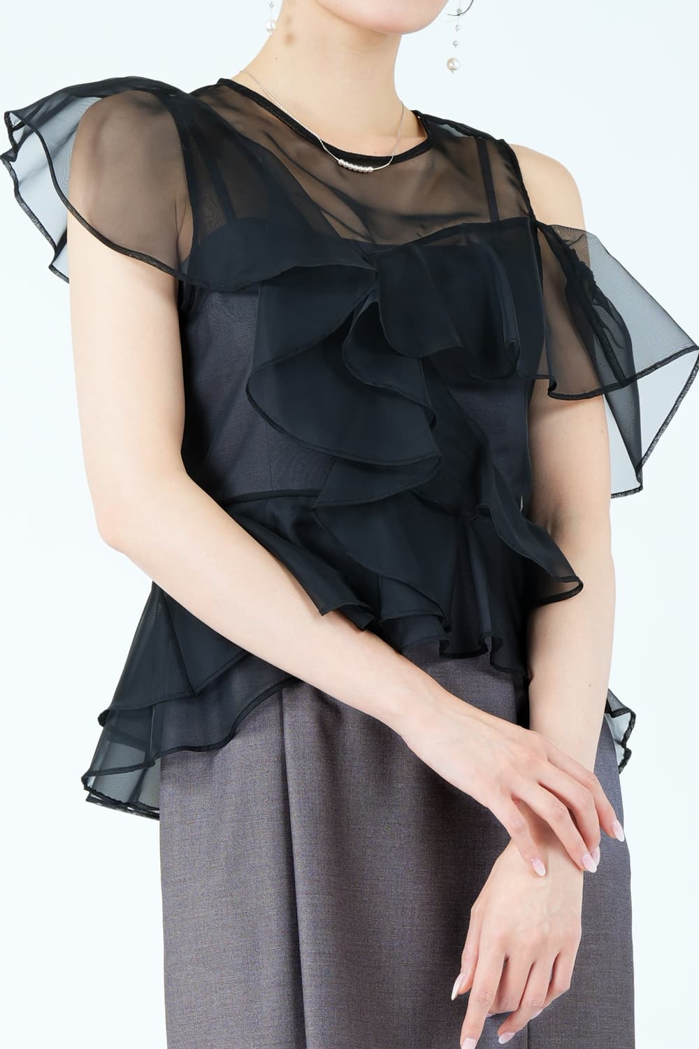 シアーレイヤードフリル異素材グレードレス