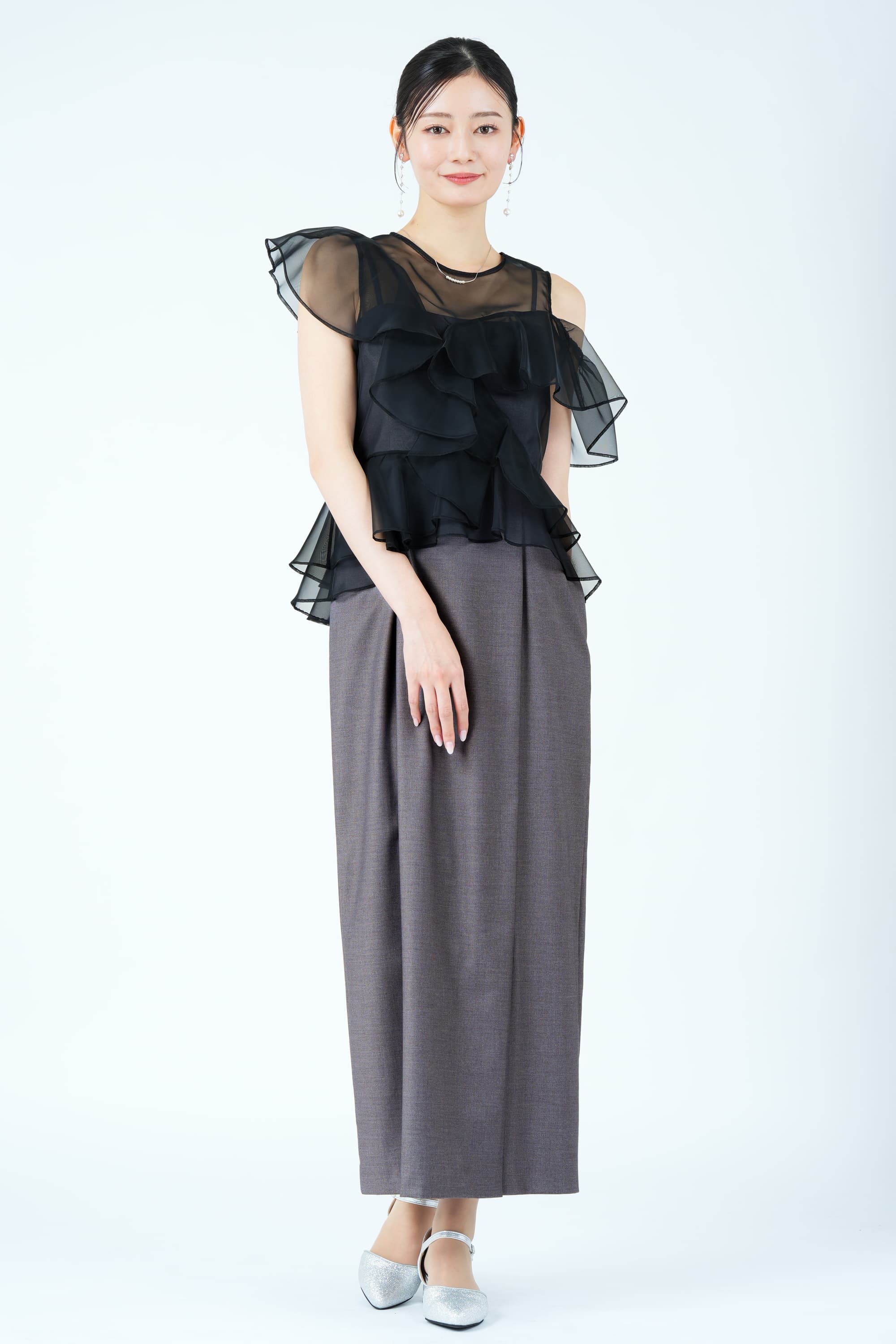 シアーレイヤードフリル異素材グレードレス