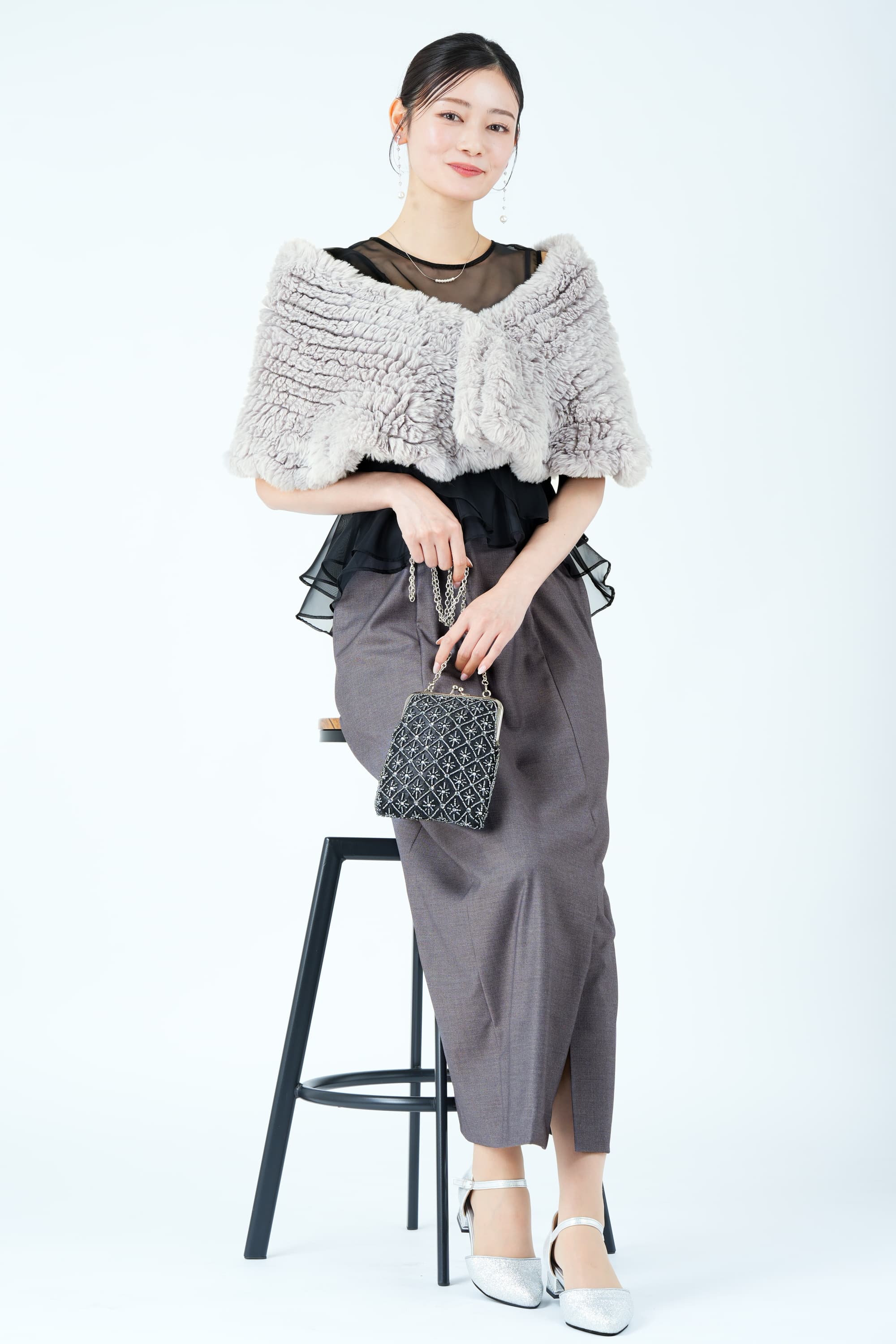 シアーレイヤードフリル異素材グレードレス