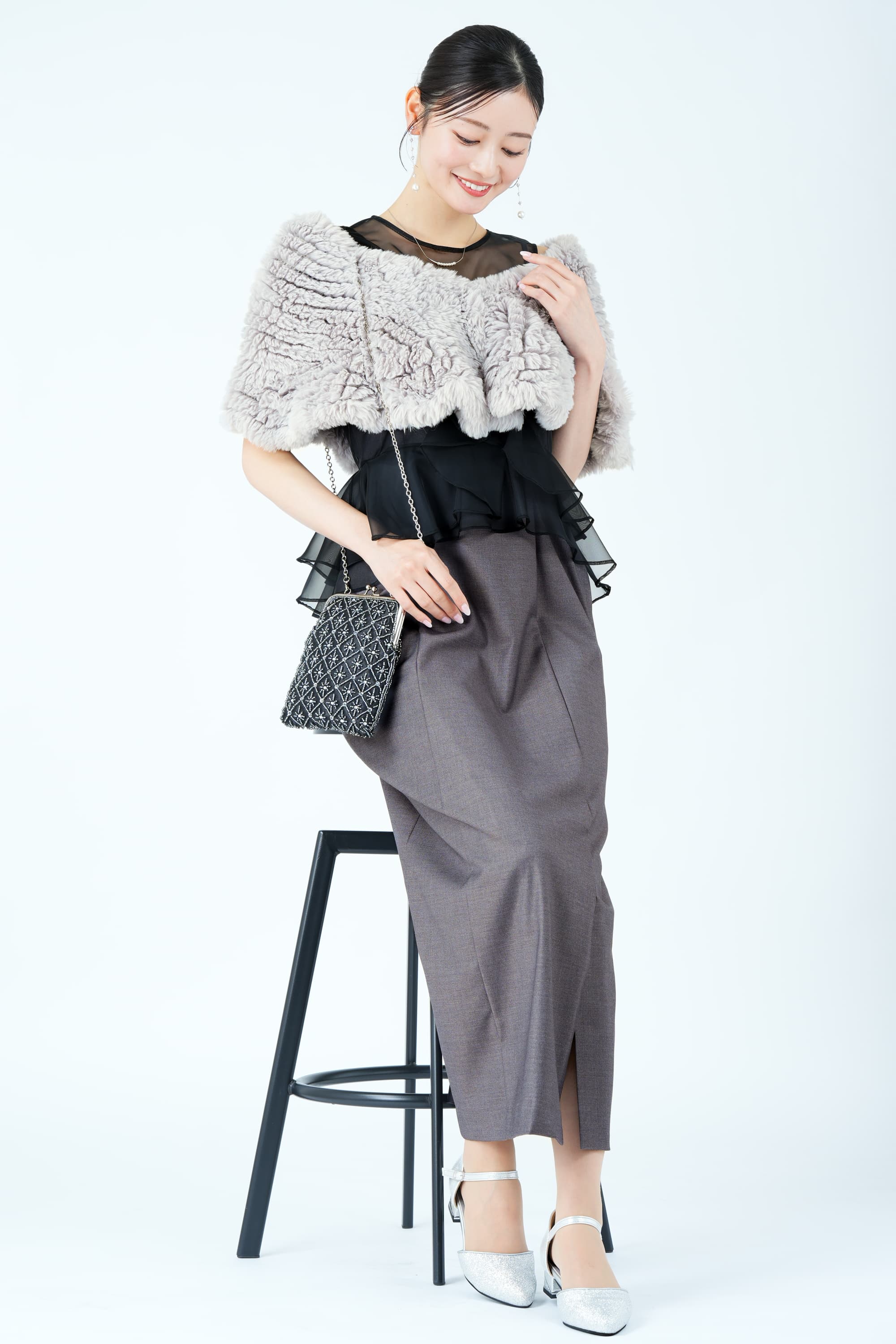 シアーレイヤードフリル異素材グレードレス