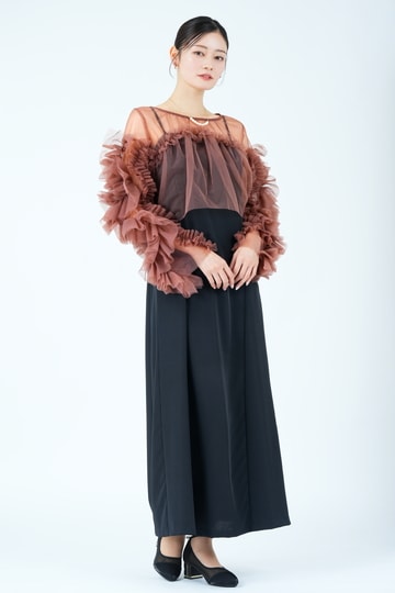 ブラウンチュールフリルボレロ&times;ブラックドレス