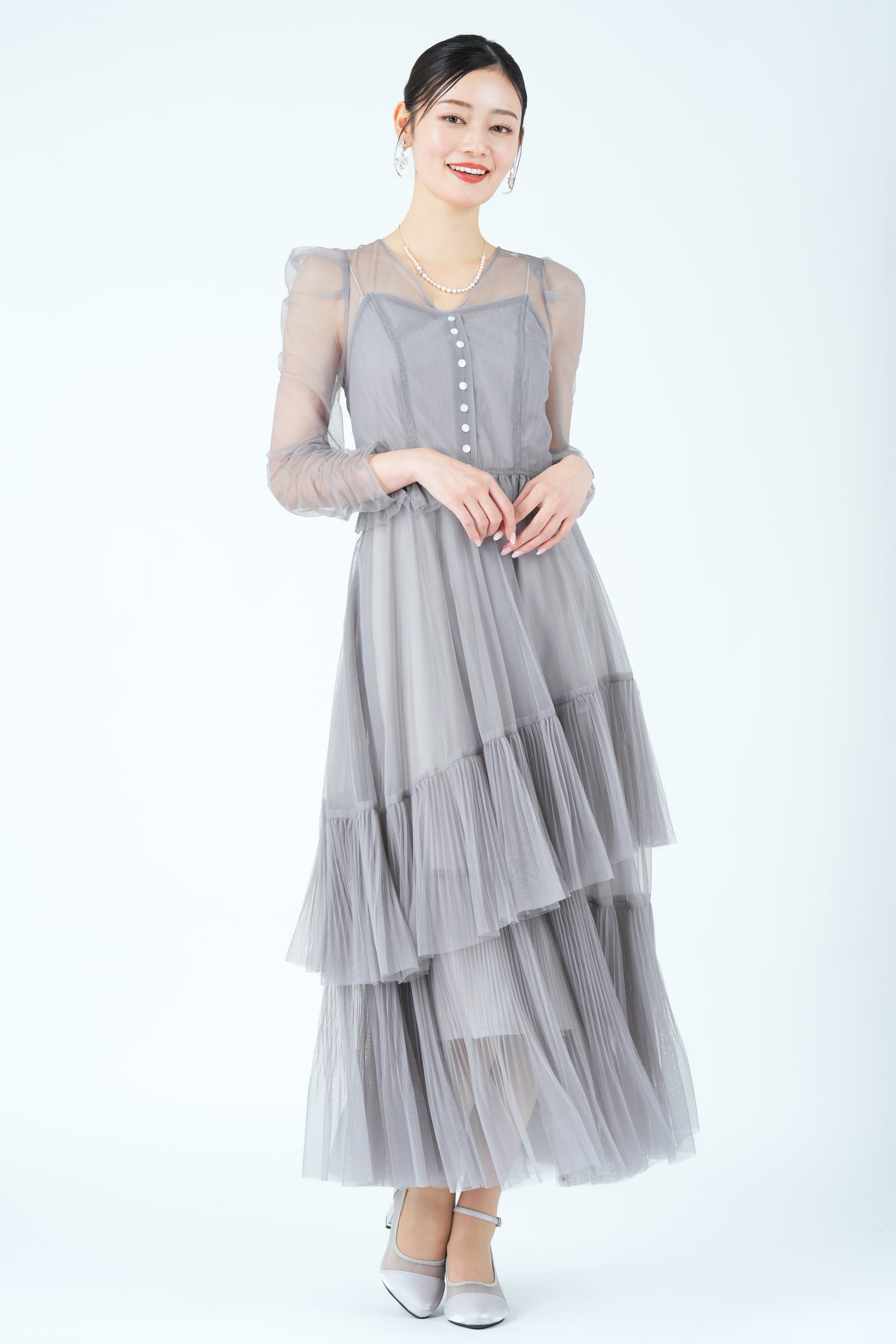 アシメティアードチュールグレードレス