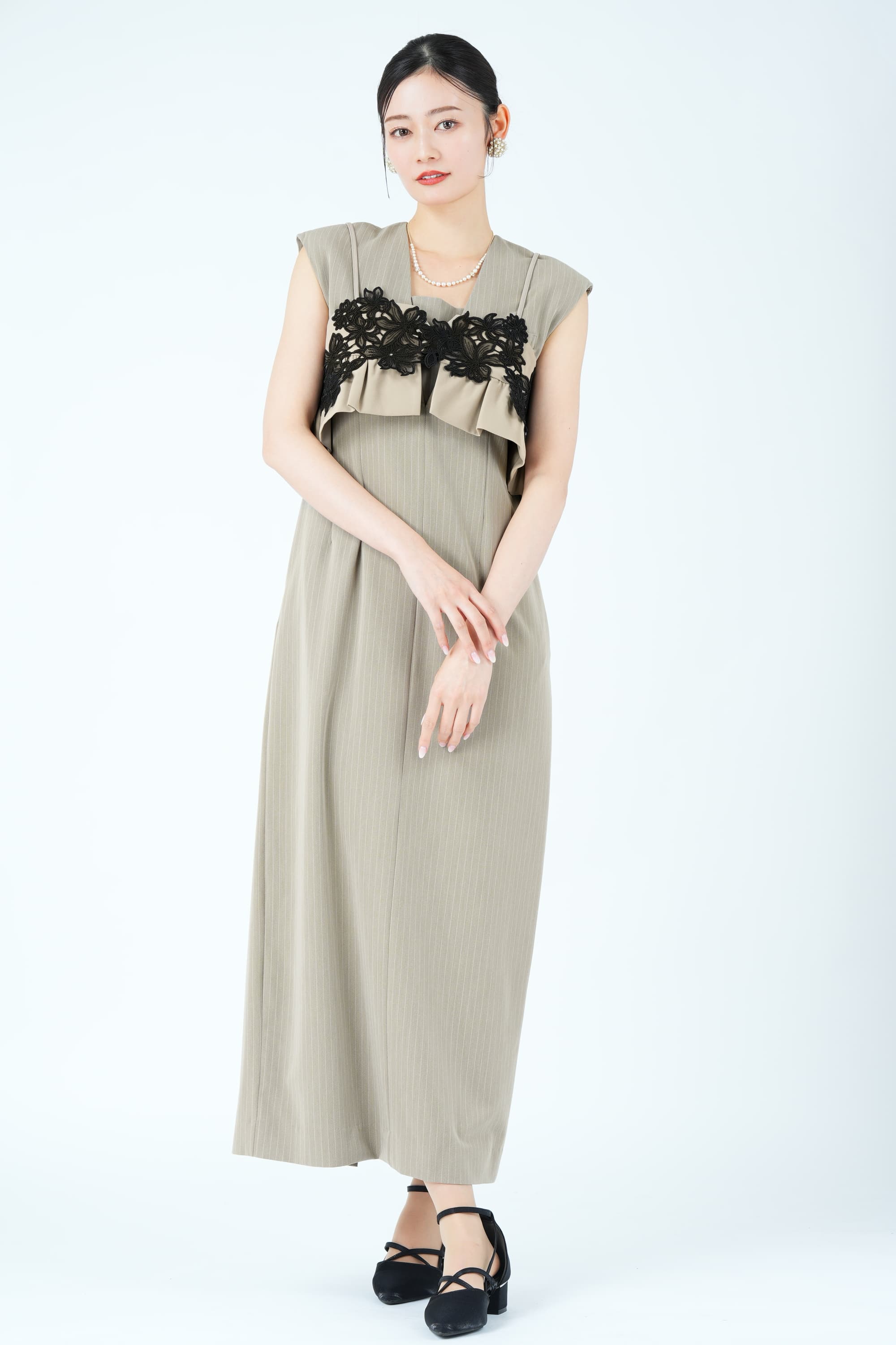 ANDRESED ピンストライプテーラードビスチェドレス（ベージュ　M） ANDRESD アンドレスド ピンストライプテーラードビスチェドレス