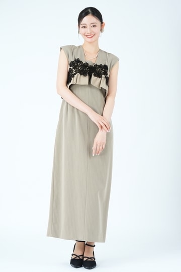 ANDRESED ピンストライプテーラードビスチェドレス（ベージュ　M） ANDRESED ピンストライプテーラードビスチェドレス（ベージュ M）