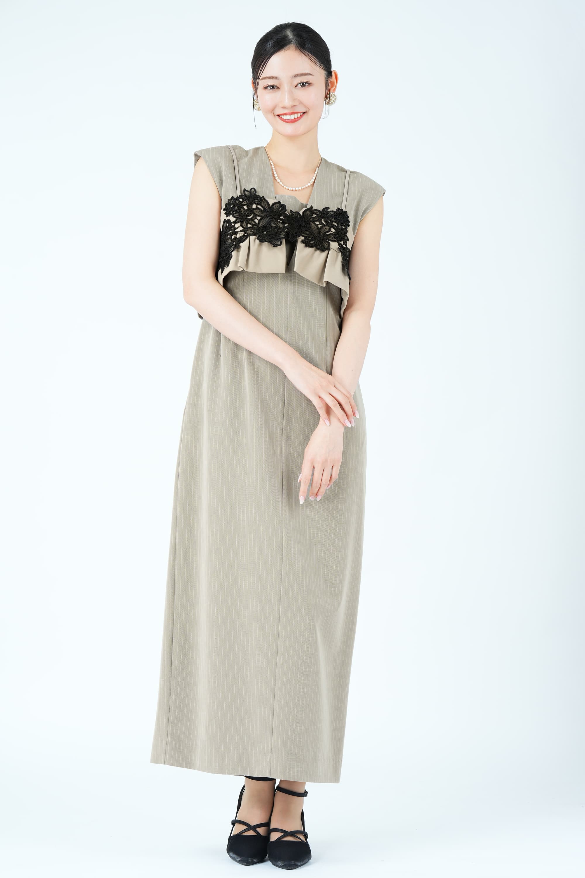 ANDRESD 刺繍ビスチェ×ピンストライプベージュドレス (M) をレンタル