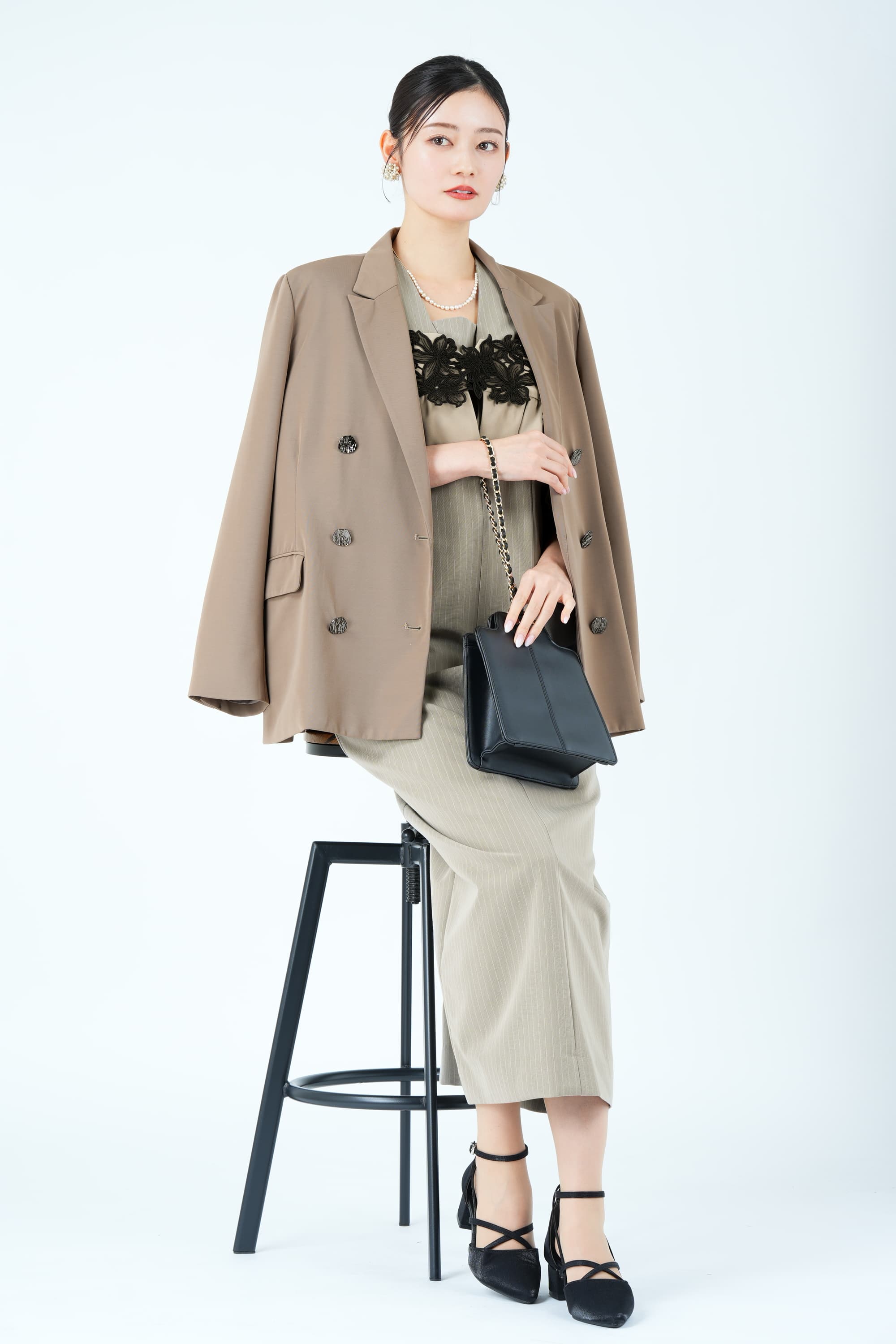 ANDRESD 刺繍ビスチェ×ピンストライプベージュドレス (M) をレンタル