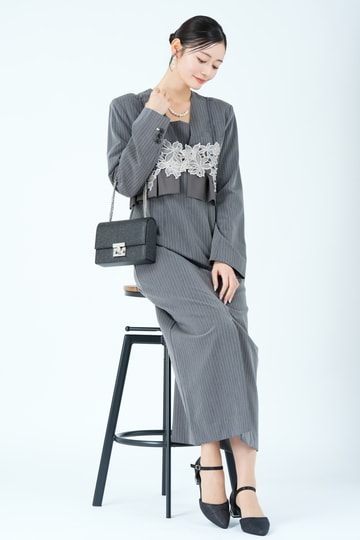 ANDRESD 刺繍ビスチェ×テーラードピンストライプグレードレス (S) を