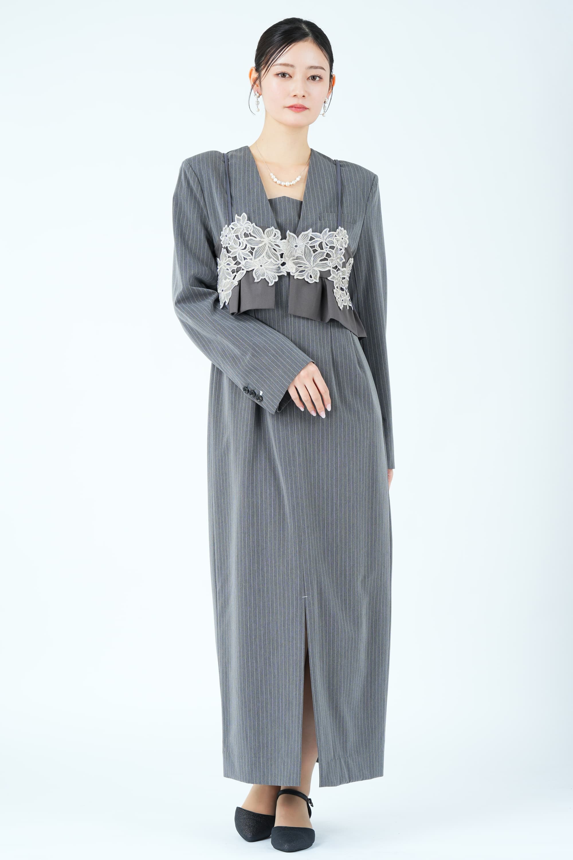 ANDRESD 刺繍ビスチェ×テーラードピンストライプグレードレス (S) を