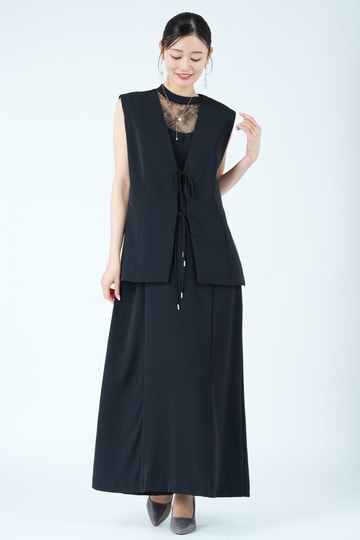 Ameri VINTAGE コードジレレイヤードブラックドレス (M) をレンタル