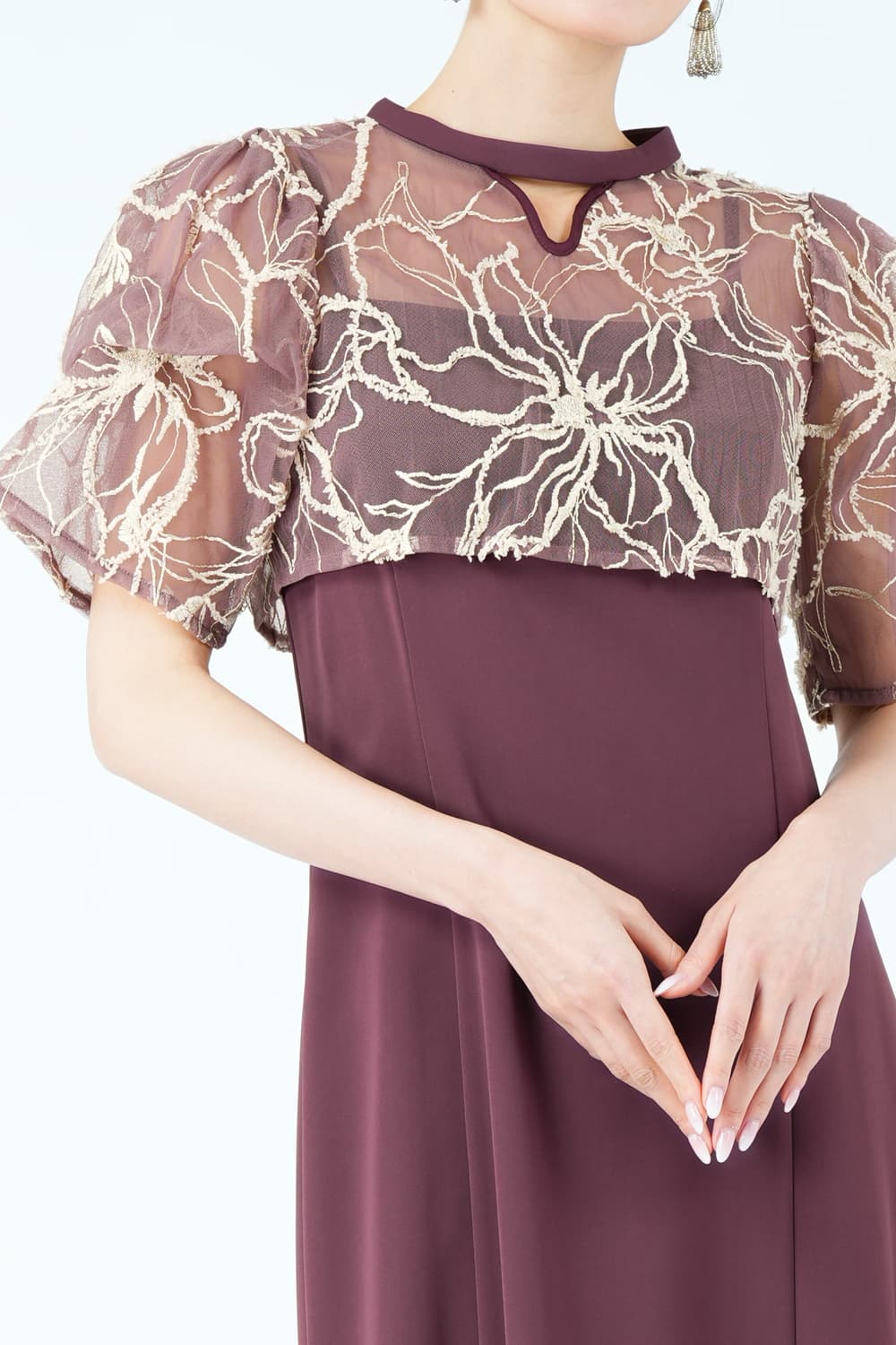 フラワーモール刺繍ボレロ&times;ボルドードレス