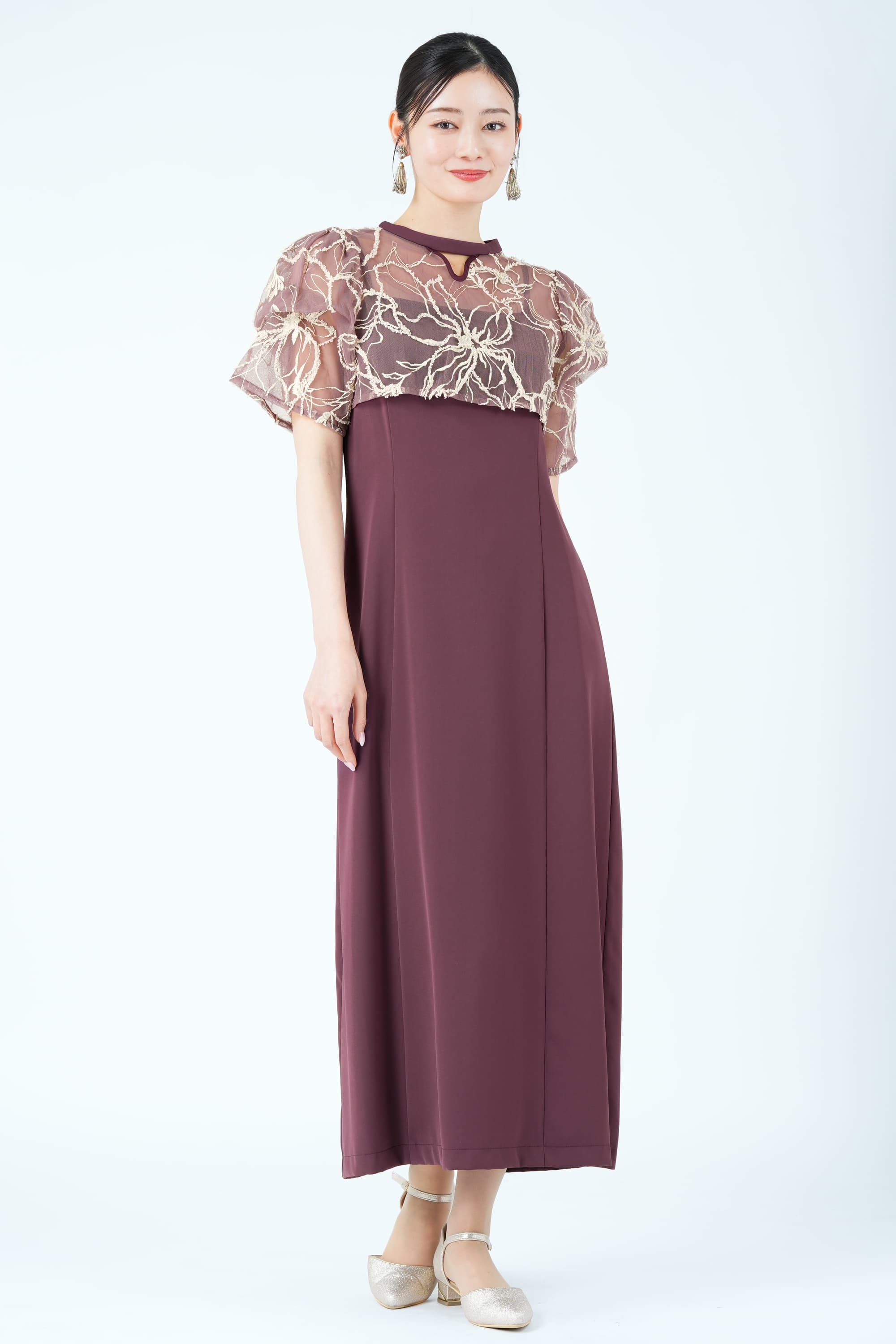 フラワーモール刺繍ボレロ&times;ボルドードレス