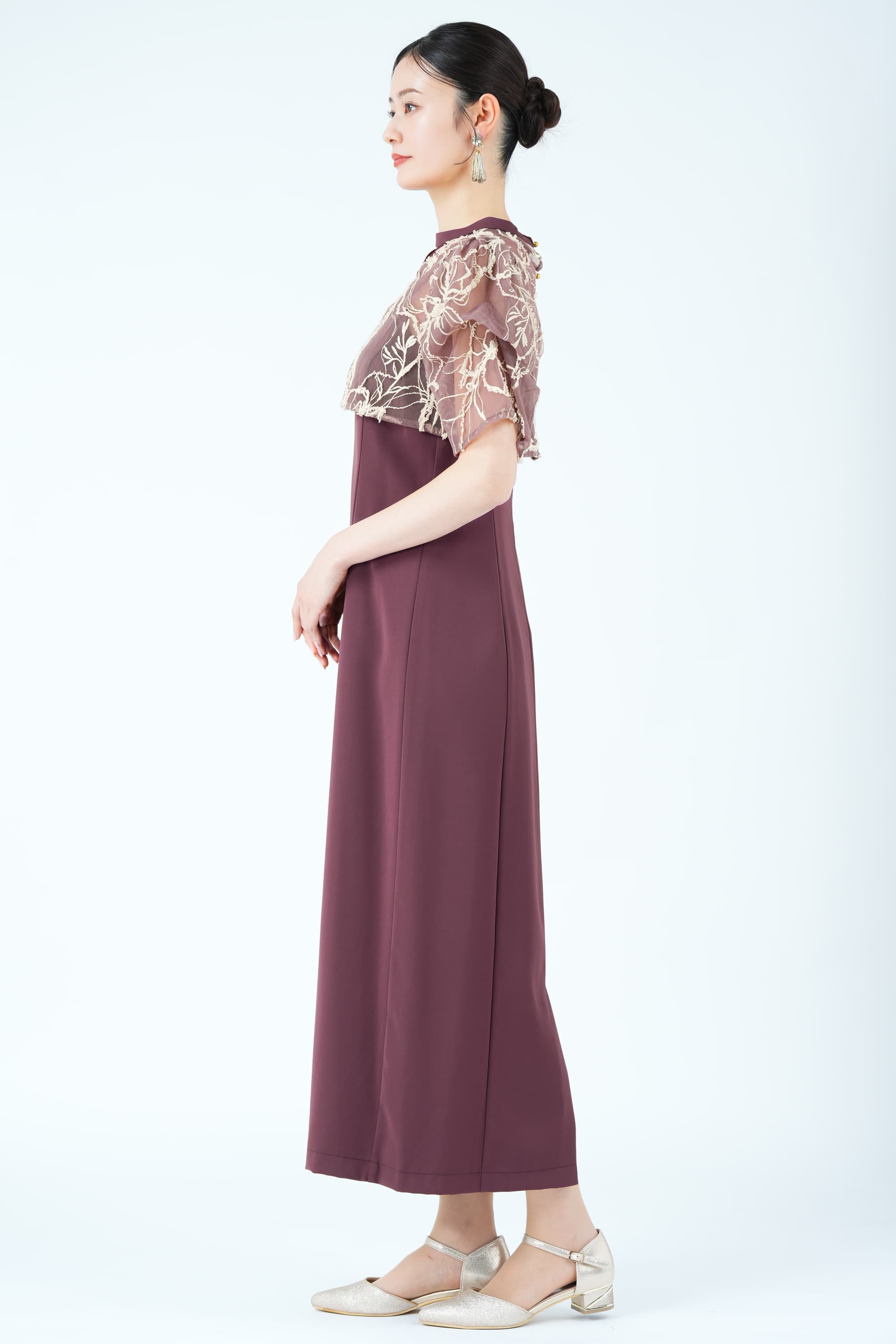 フラワーモール刺繍ボレロ&times;ボルドードレス