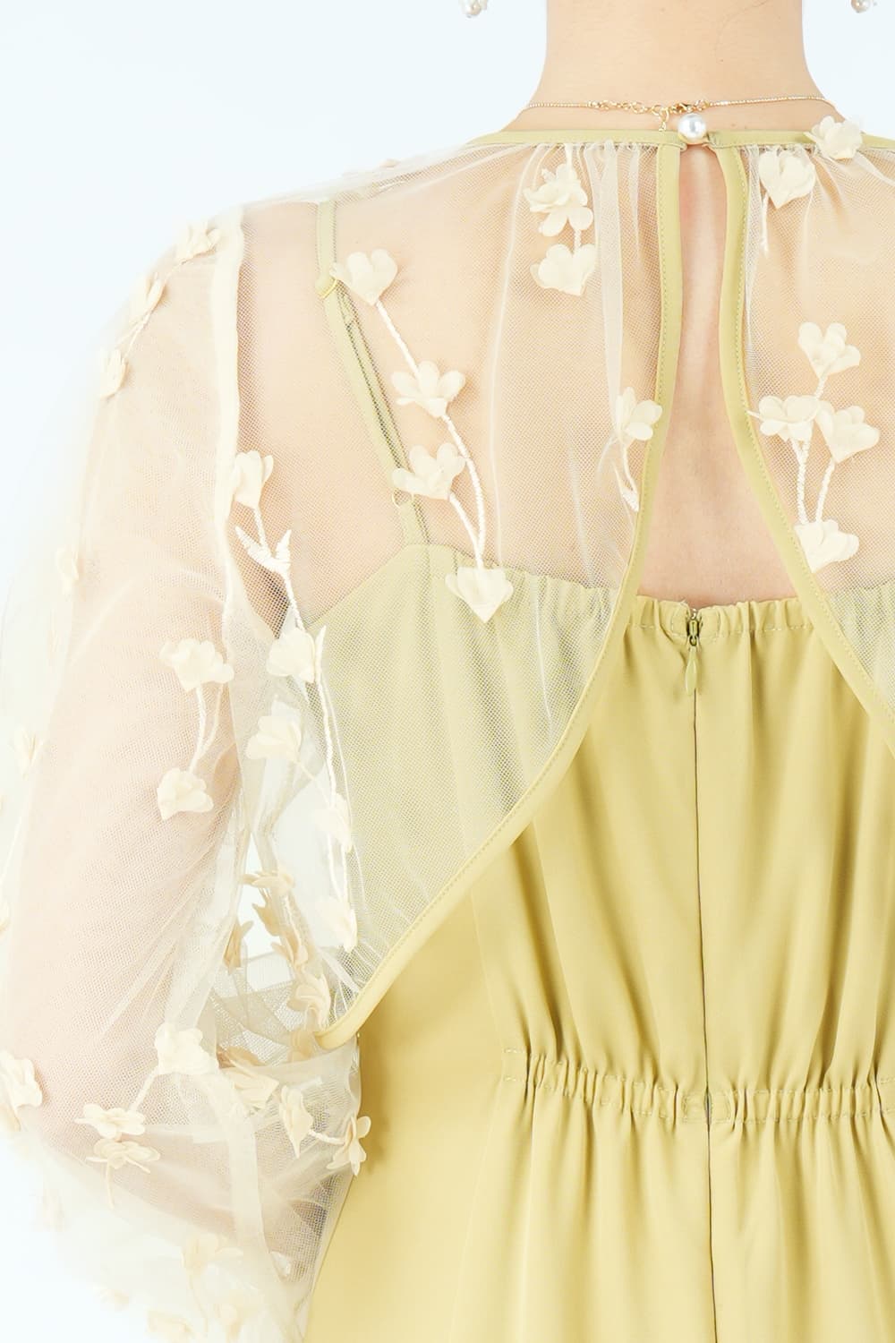 立体フラワー刺繍レイヤードイエロードレス