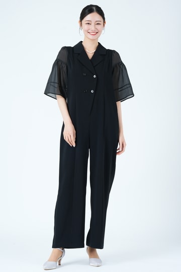 ジャケットライクシアー袖ブラックパンツドレス