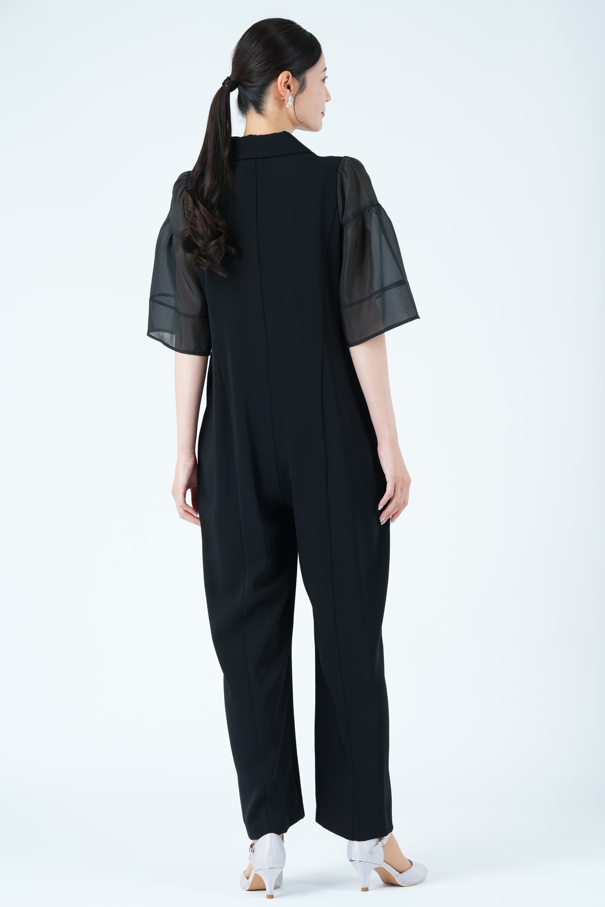 ジャケットライクシアー袖ブラックパンツドレス