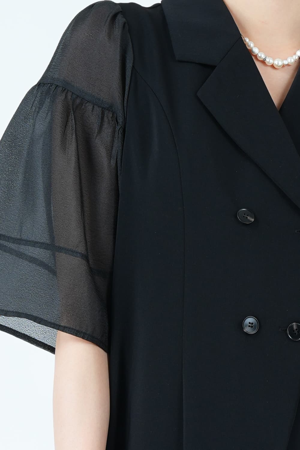 ジャケットライクシアー袖ブラックパンツドレス