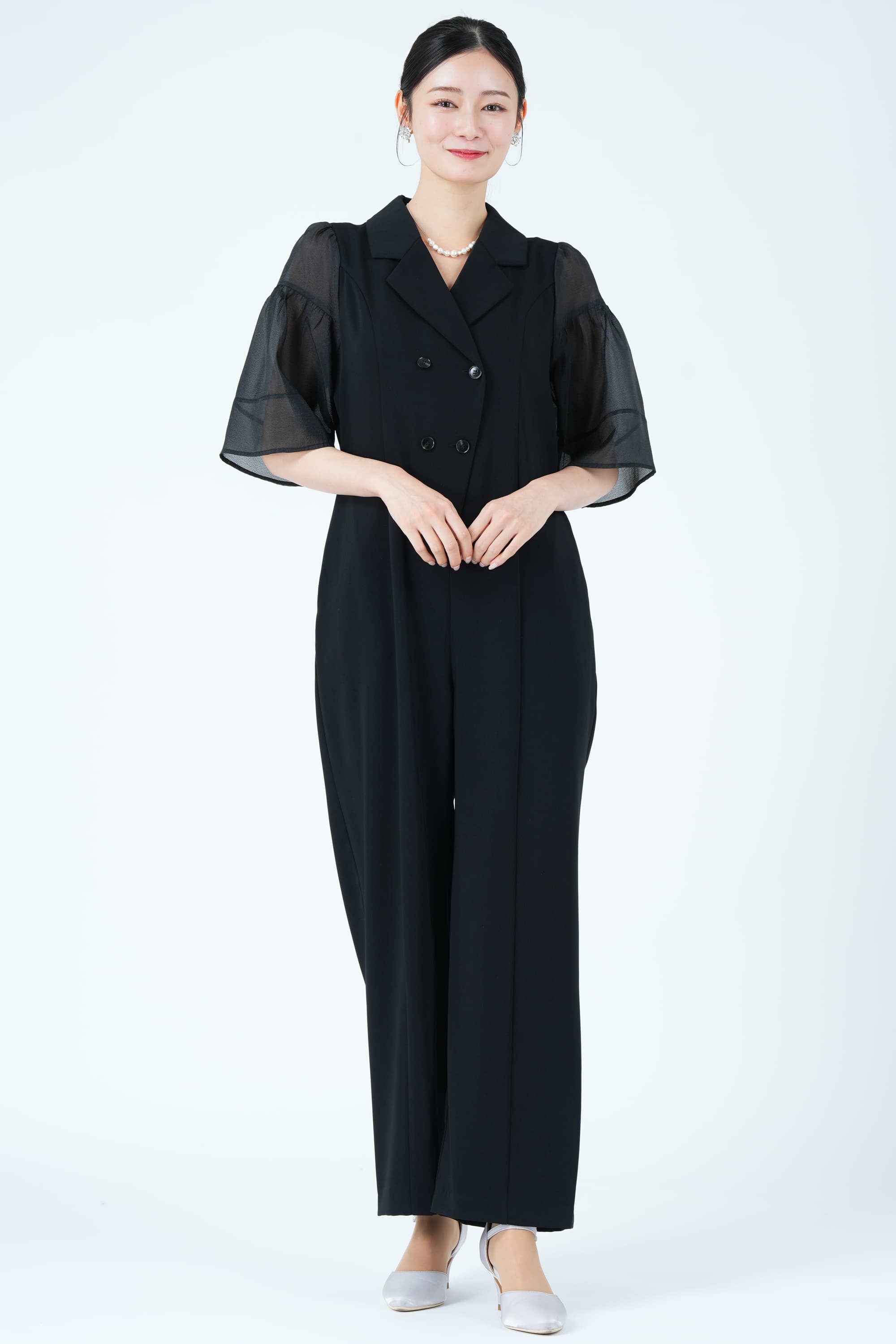 ジャケットライクシアー袖ブラックパンツドレス