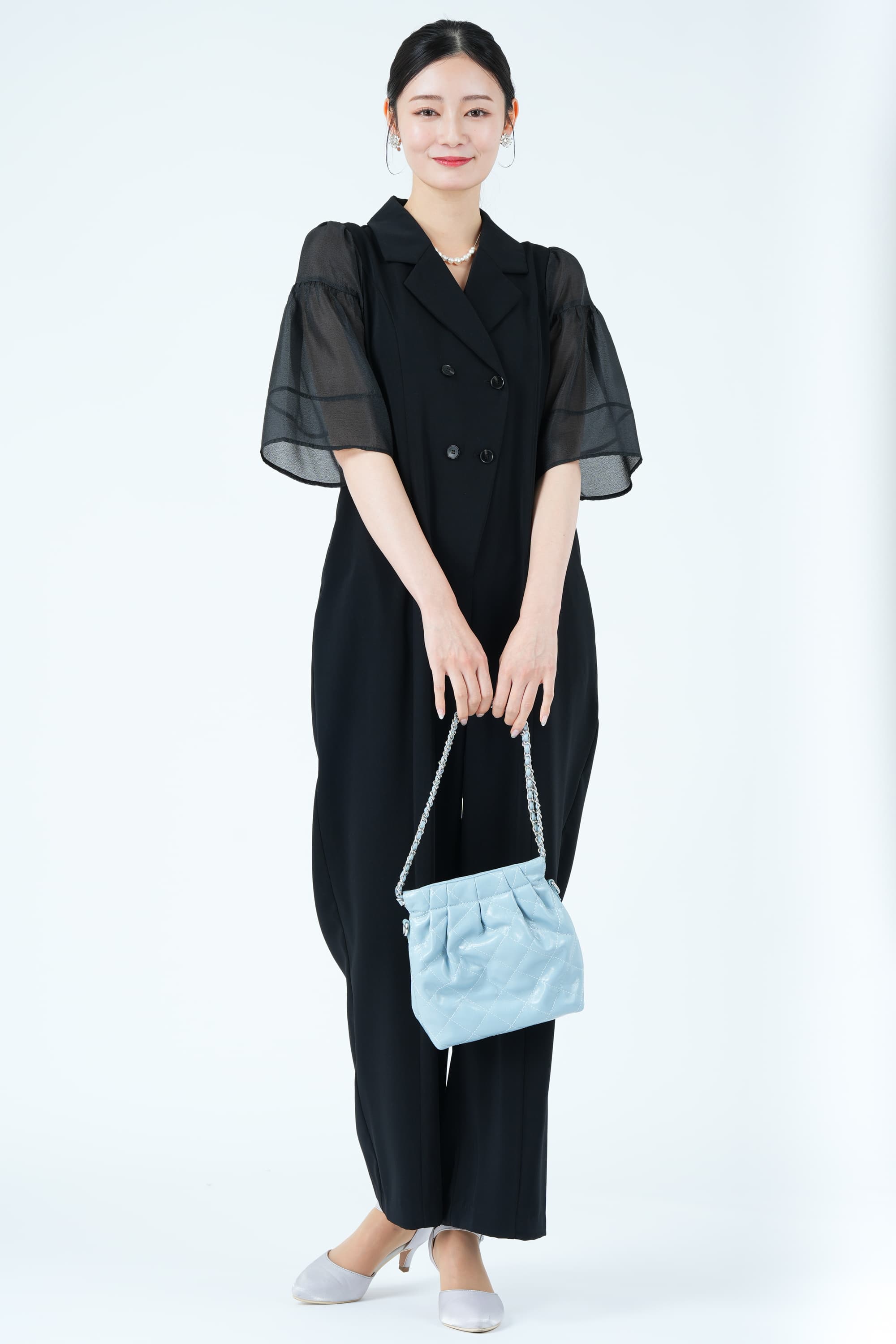 ジャケットライクシアー袖ブラックパンツドレス
