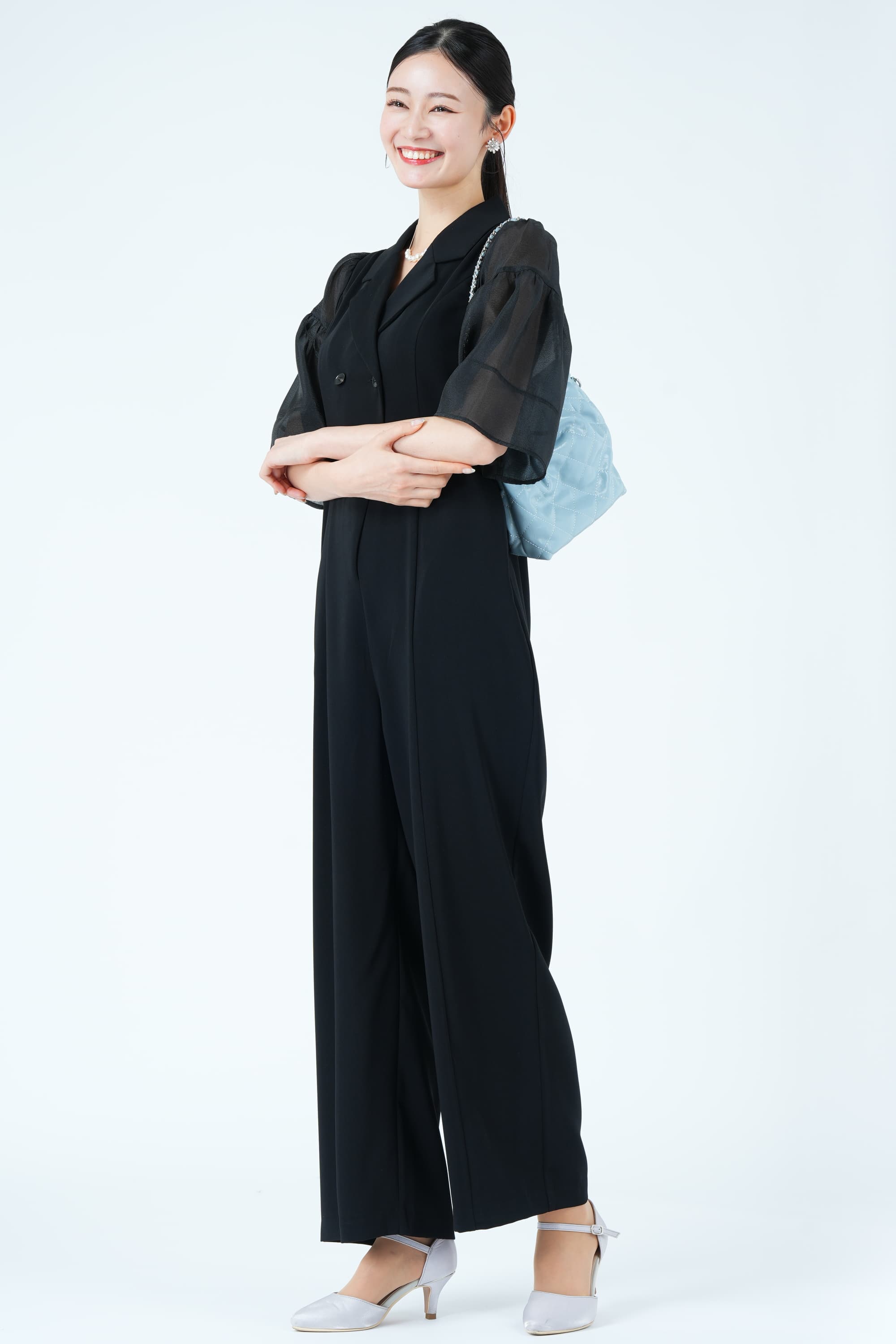 ジャケットライクシアー袖ブラックパンツドレス