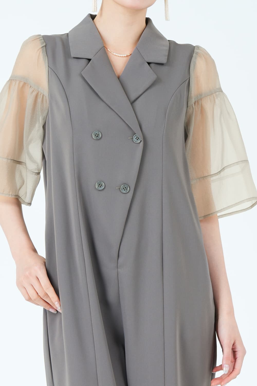 ジャケットライクシアー袖グレーパンツドレス