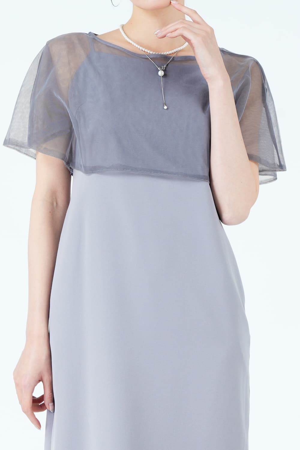 メッシュレース&times;シャギーレイヤード裾ブルーグレードレス