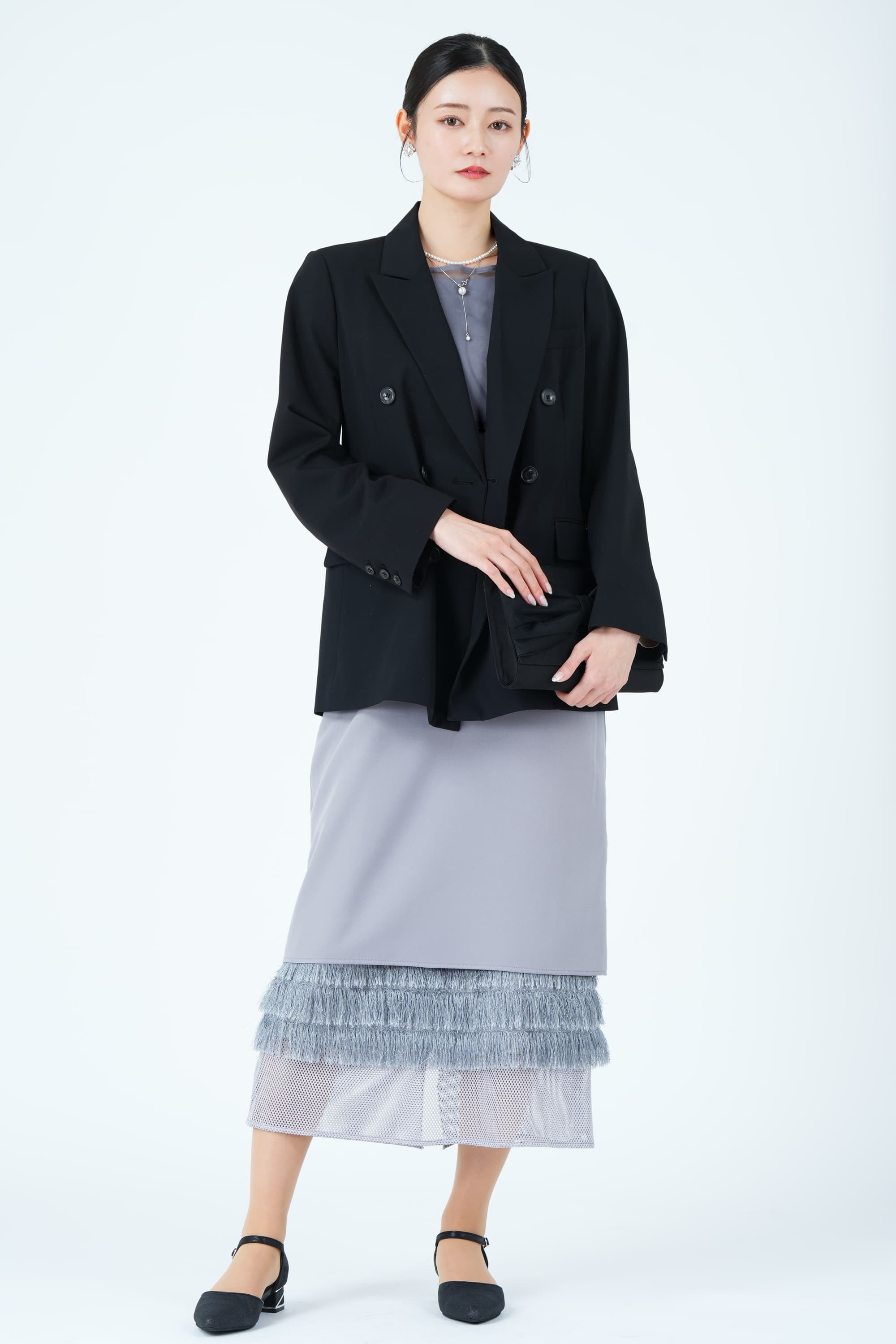 メッシュレース&times;シャギーレイヤード裾ブルーグレードレス