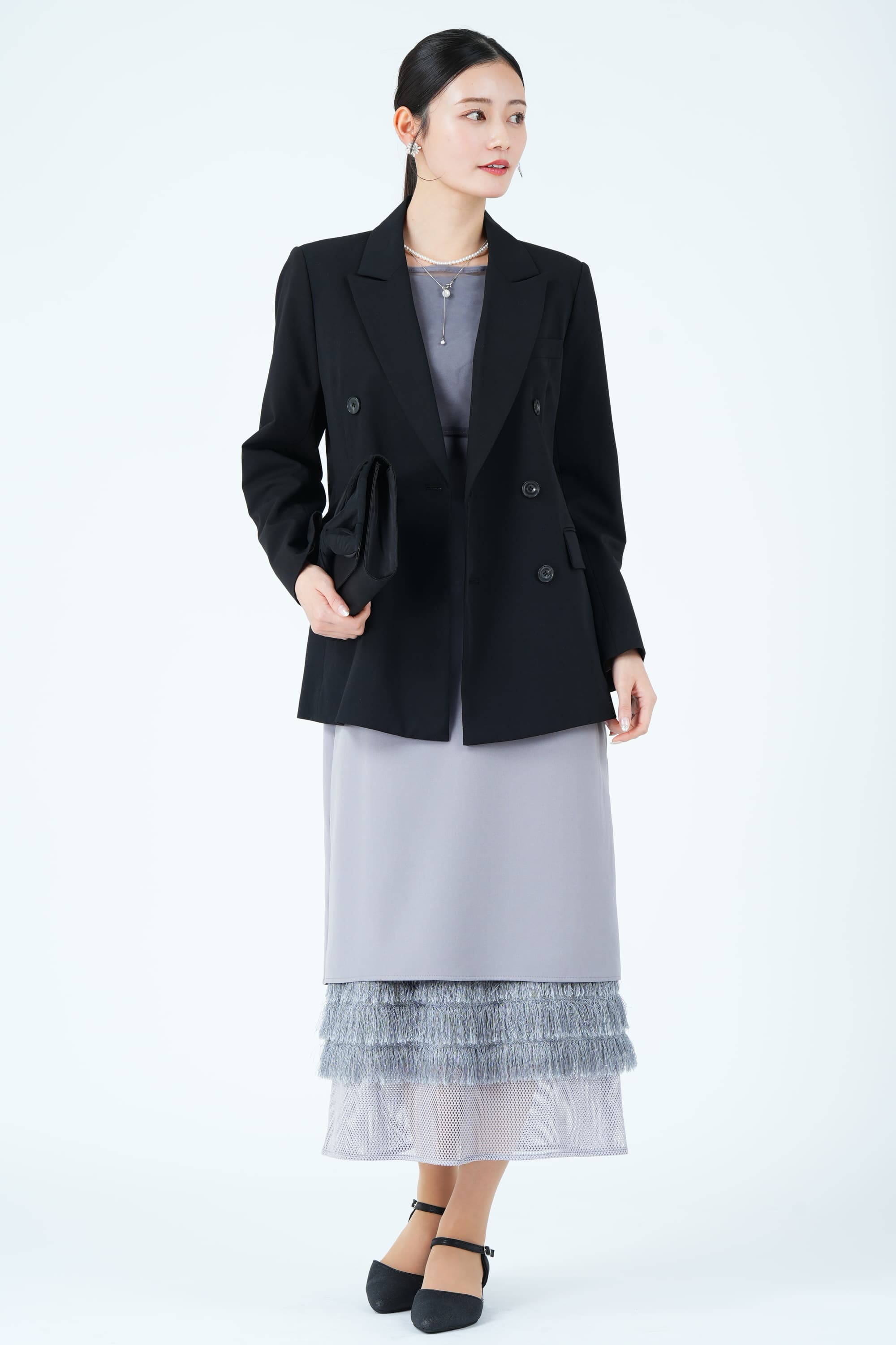 メッシュレース&times;シャギーレイヤード裾ブルーグレードレス