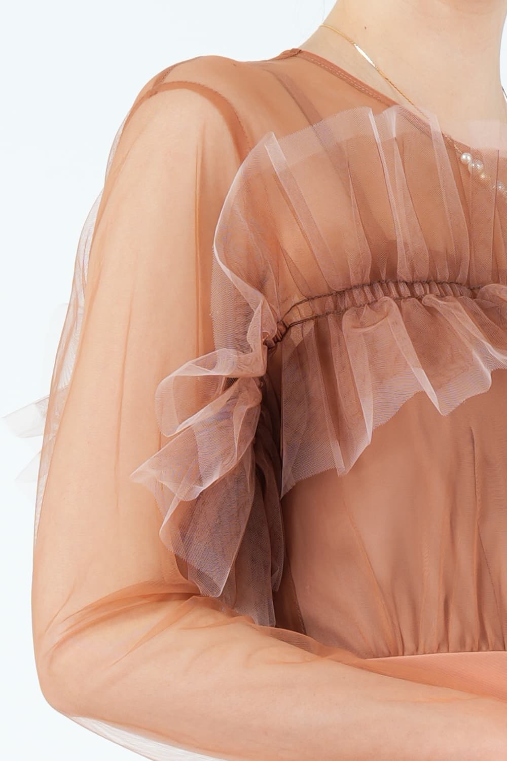 フリルオフショルオレンジパンツドレス