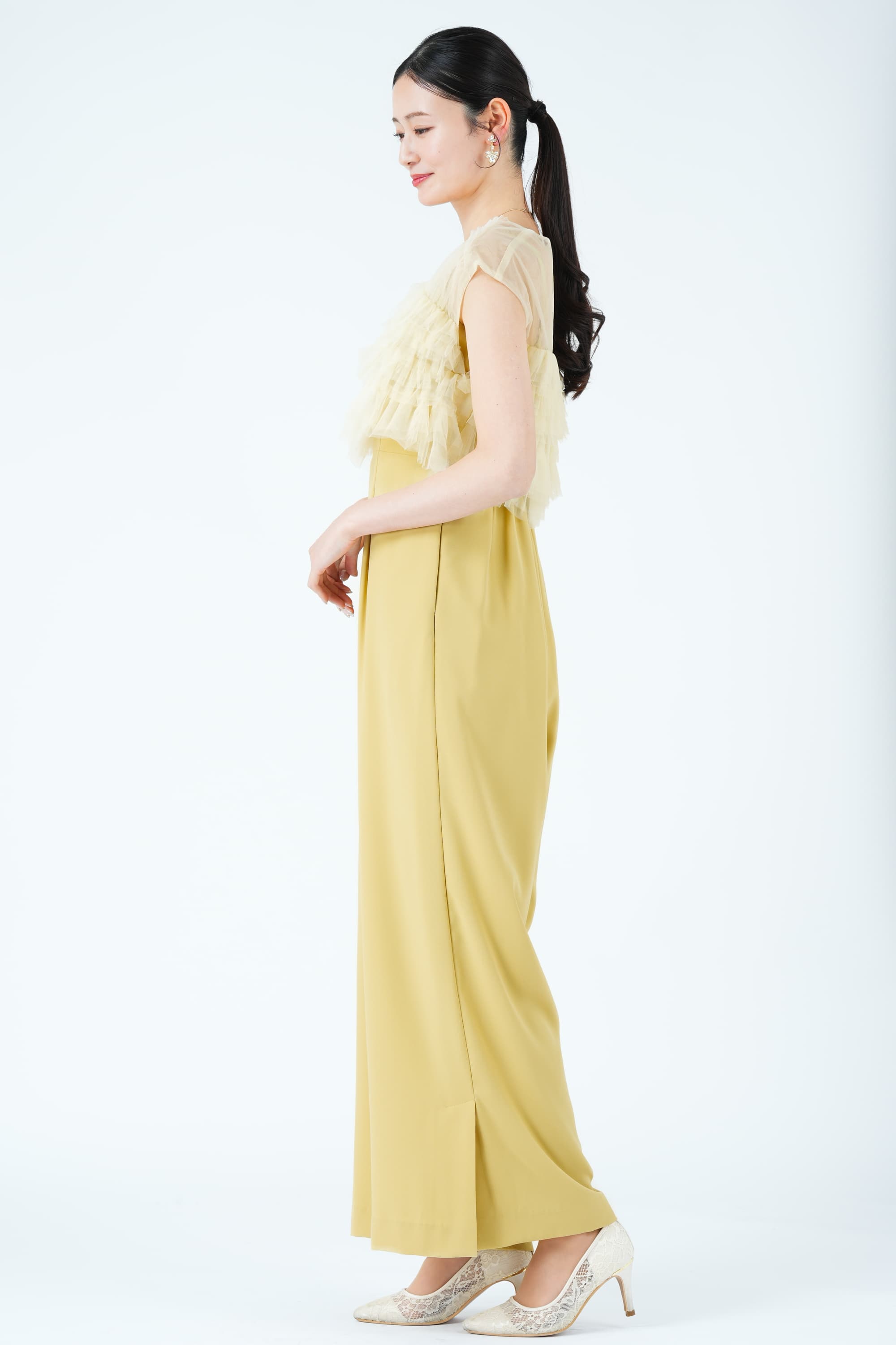 ティアードフリルボレロ付きイエローパンツドレス