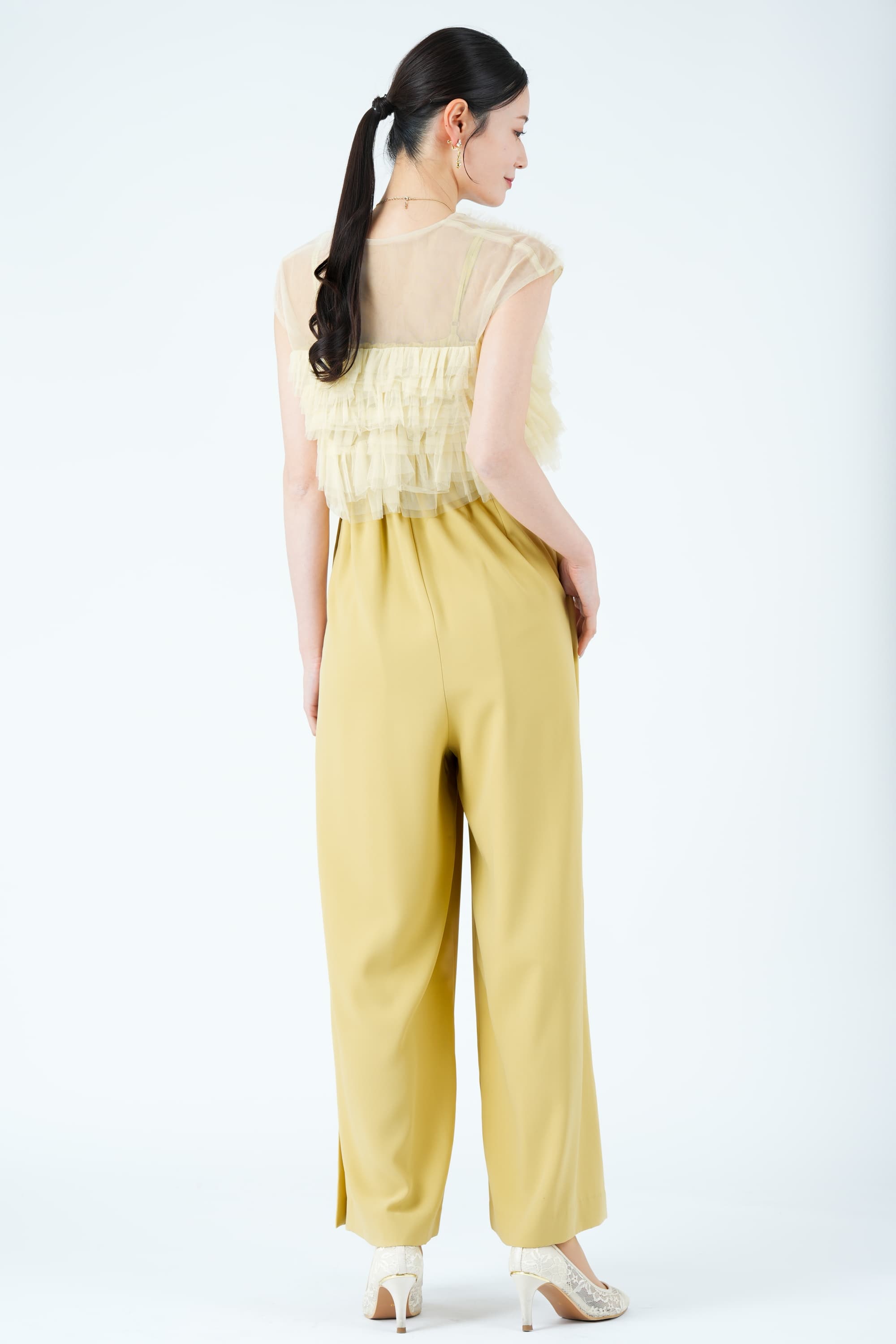 ティアードフリルボレロ付きイエローパンツドレス
