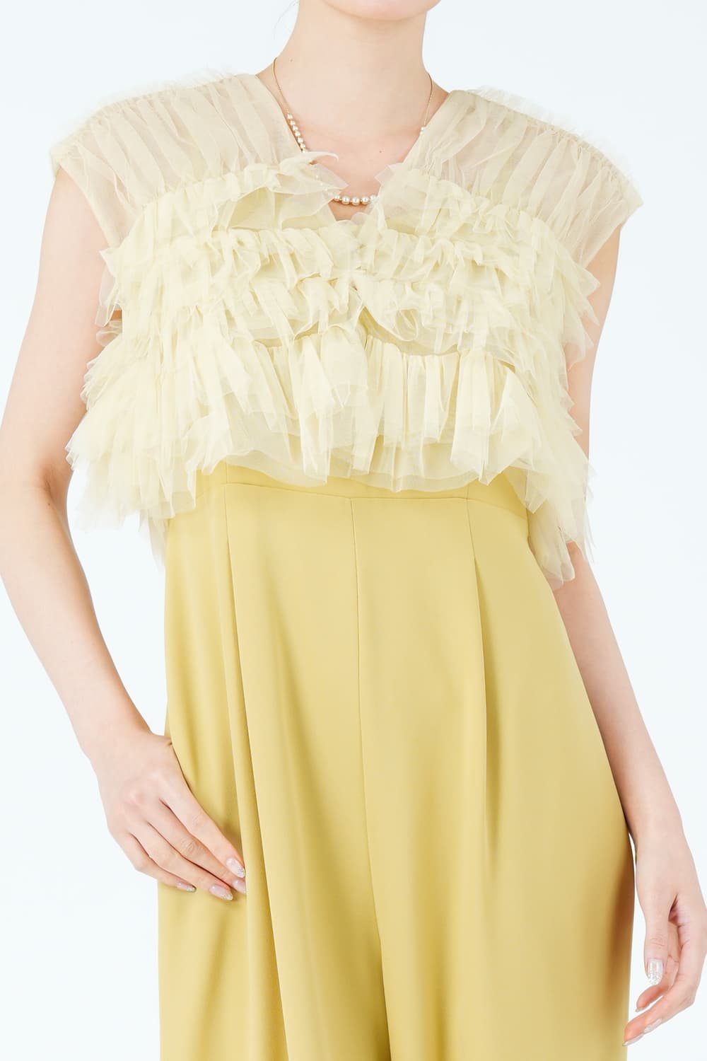 ティアードフリルボレロ付きイエローパンツドレス