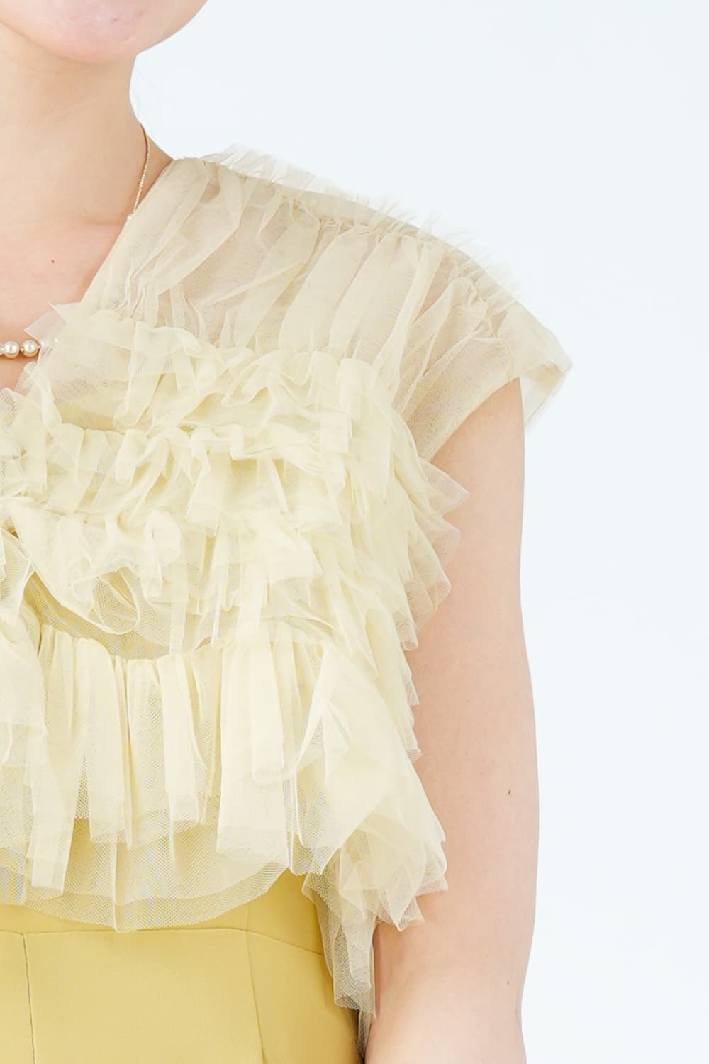 ティアードフリルボレロ付きイエローパンツドレス