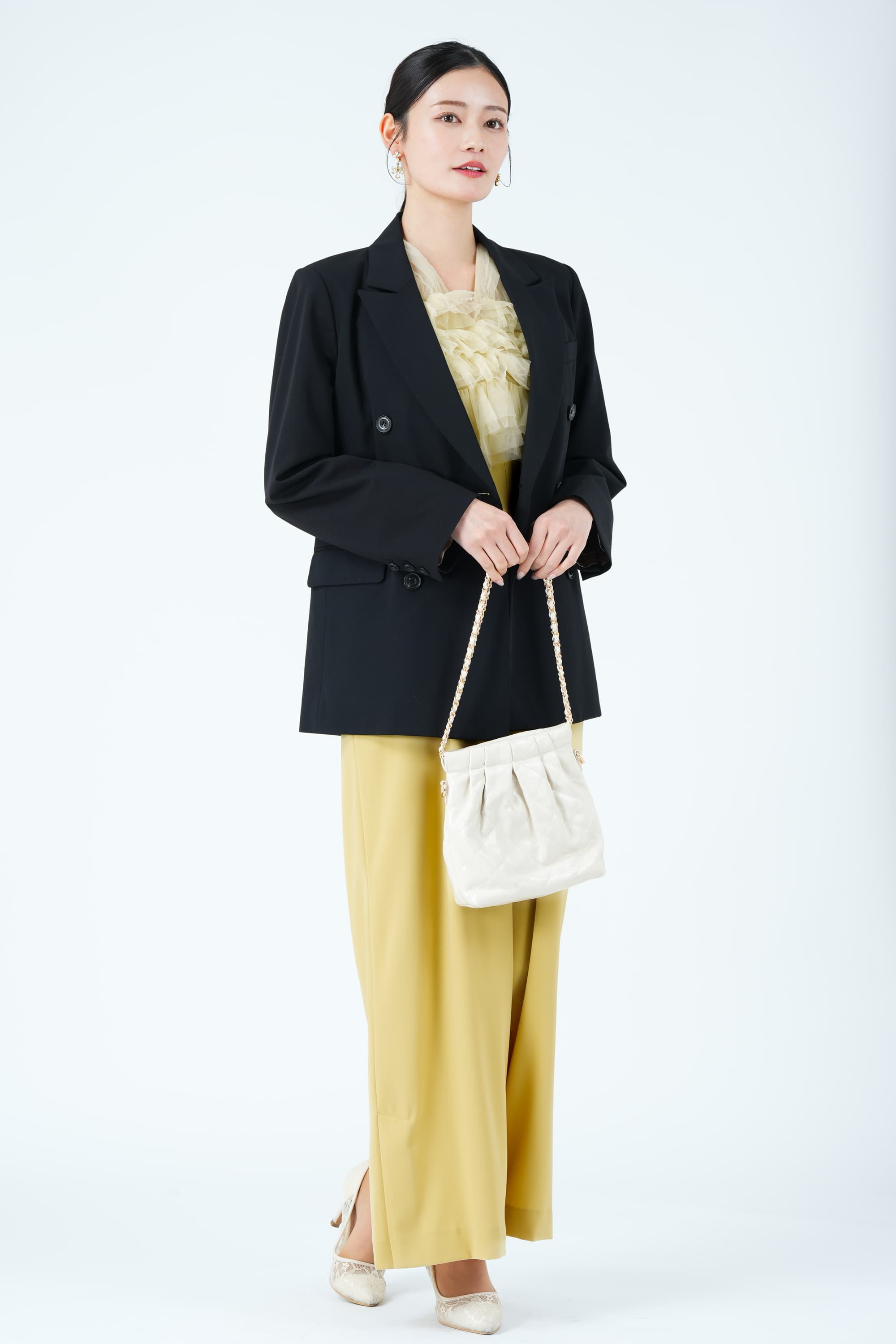 ティアードフリルボレロ付きイエローパンツドレス