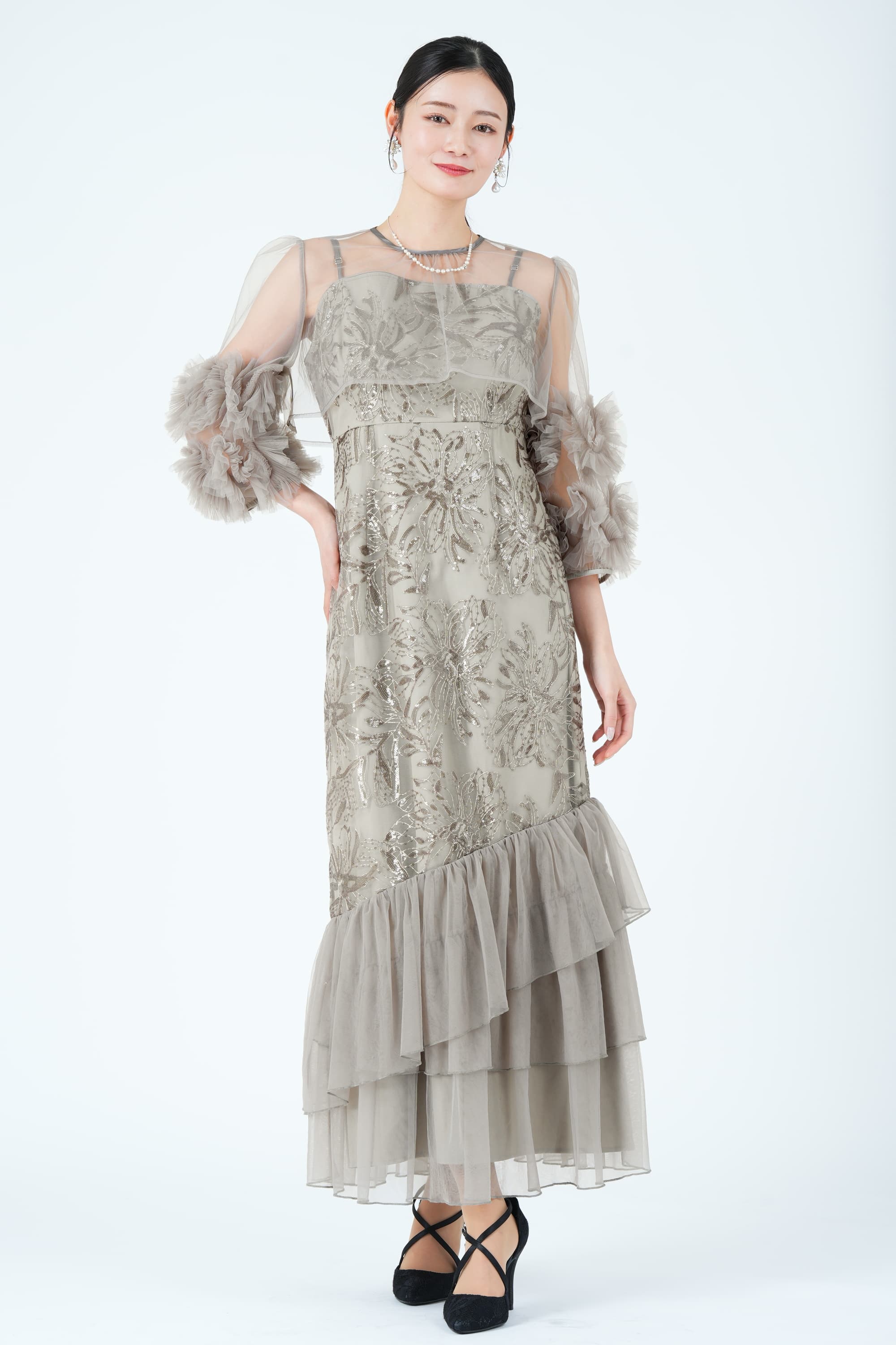 スパンコール刺繍フリルマーメイドグレードレス