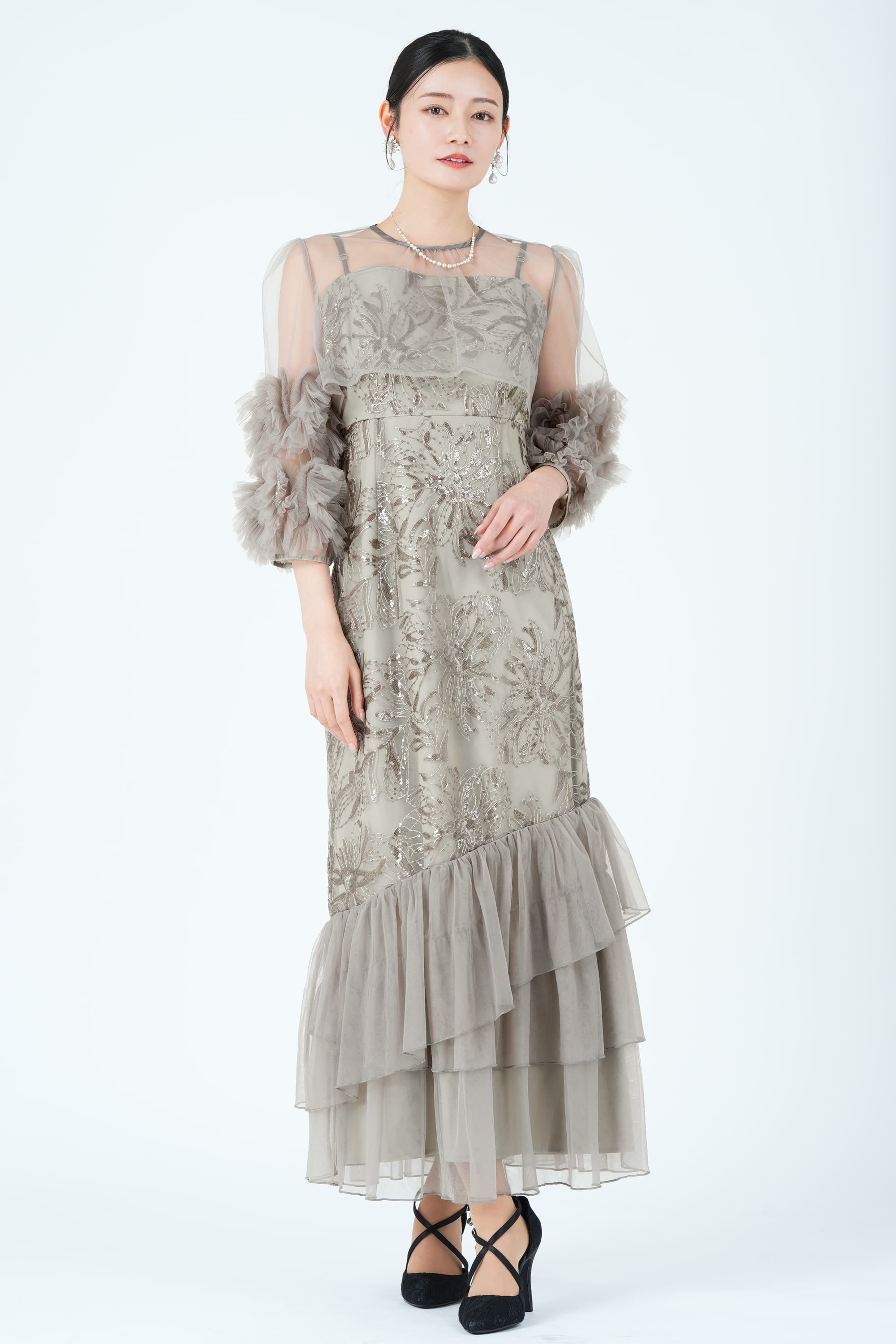 スパンコール刺繍フリルマーメイドグレードレス