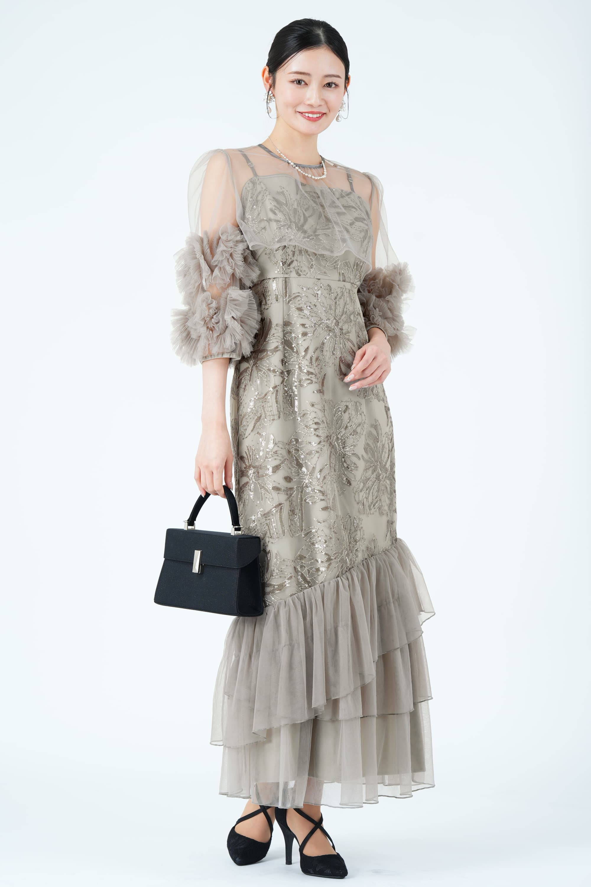 スパンコール刺繍フリルマーメイドグレードレス