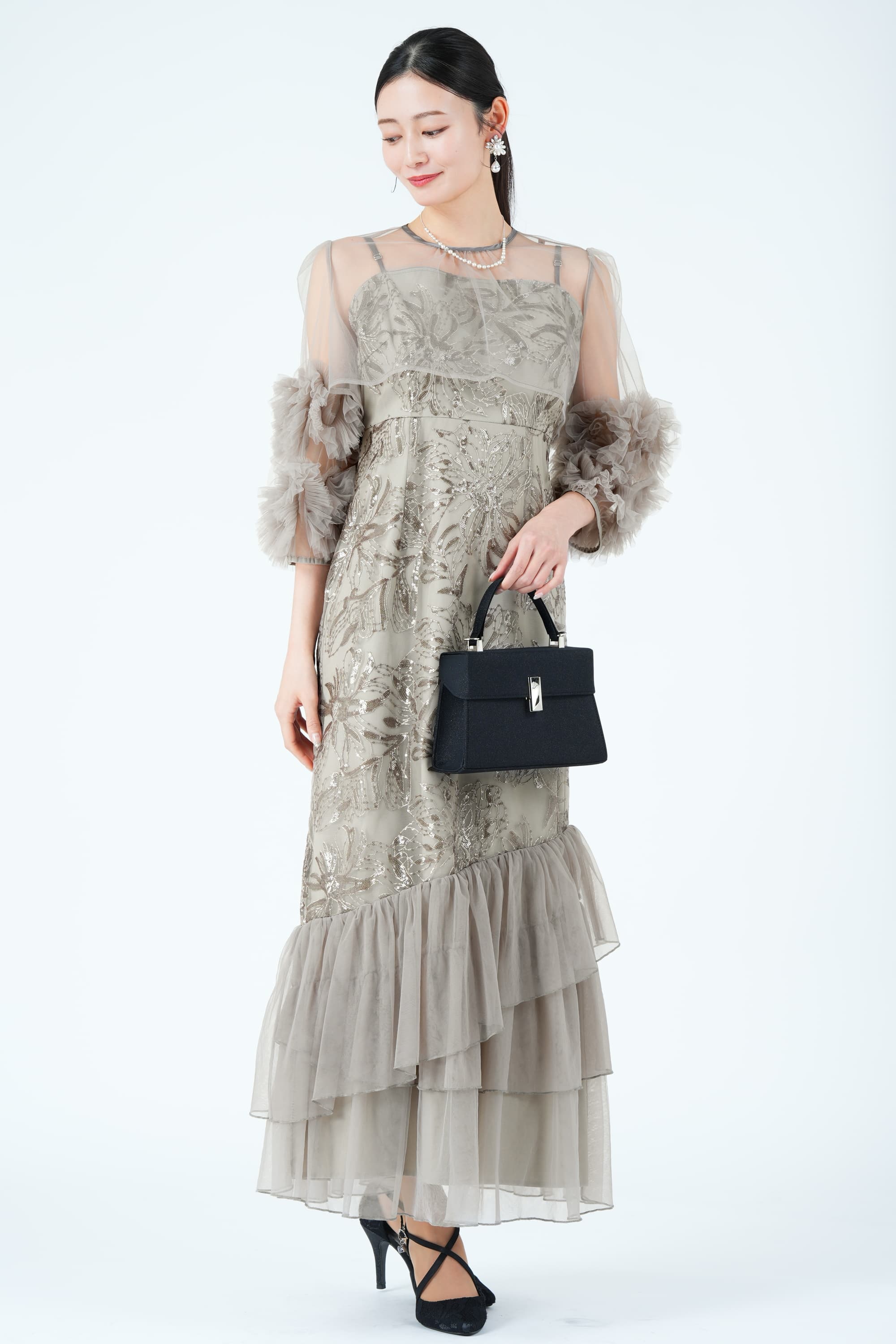 スパンコール刺繍フリルマーメイドグレードレス